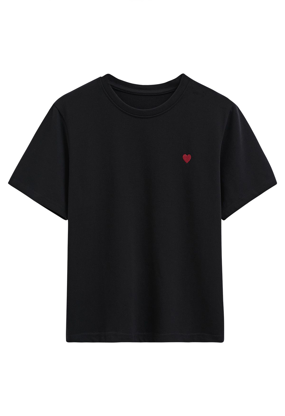 Linda camiseta con estampado de corazón bordado en negro