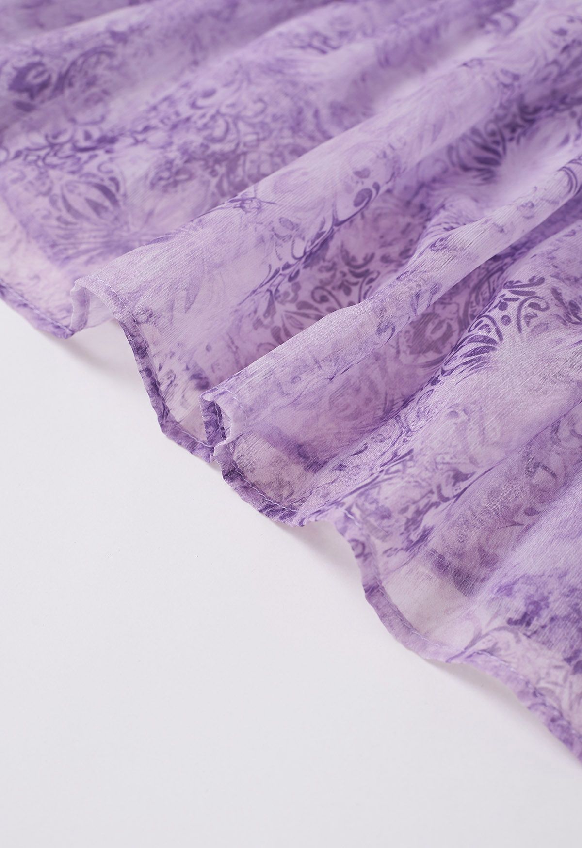 Vintage Baroque Off-Shoulder Chiffon Maxi Dress in Lilac