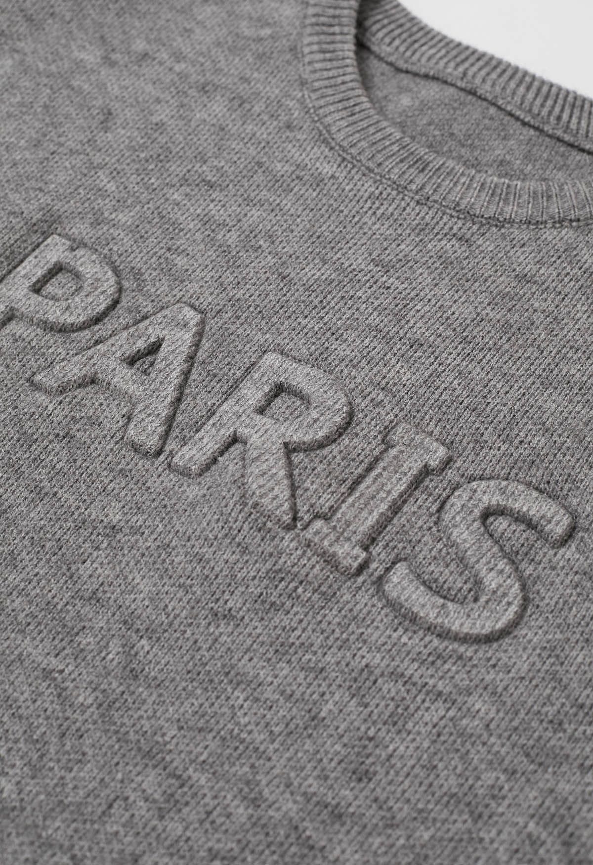 Conjunto de jersey y falda de punto con letras de París en gris