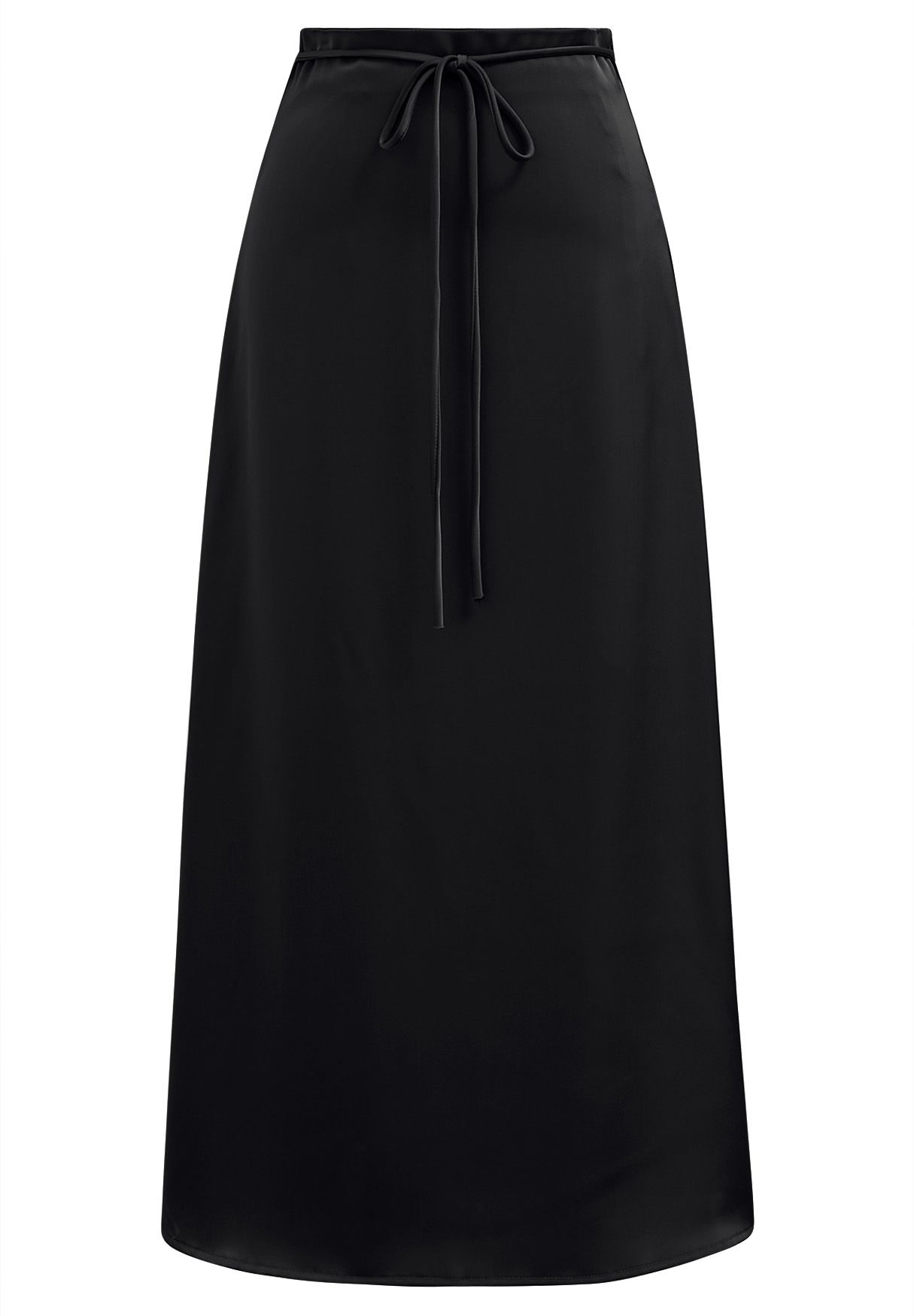 Falda larga de satén con cordón anudado en negro
