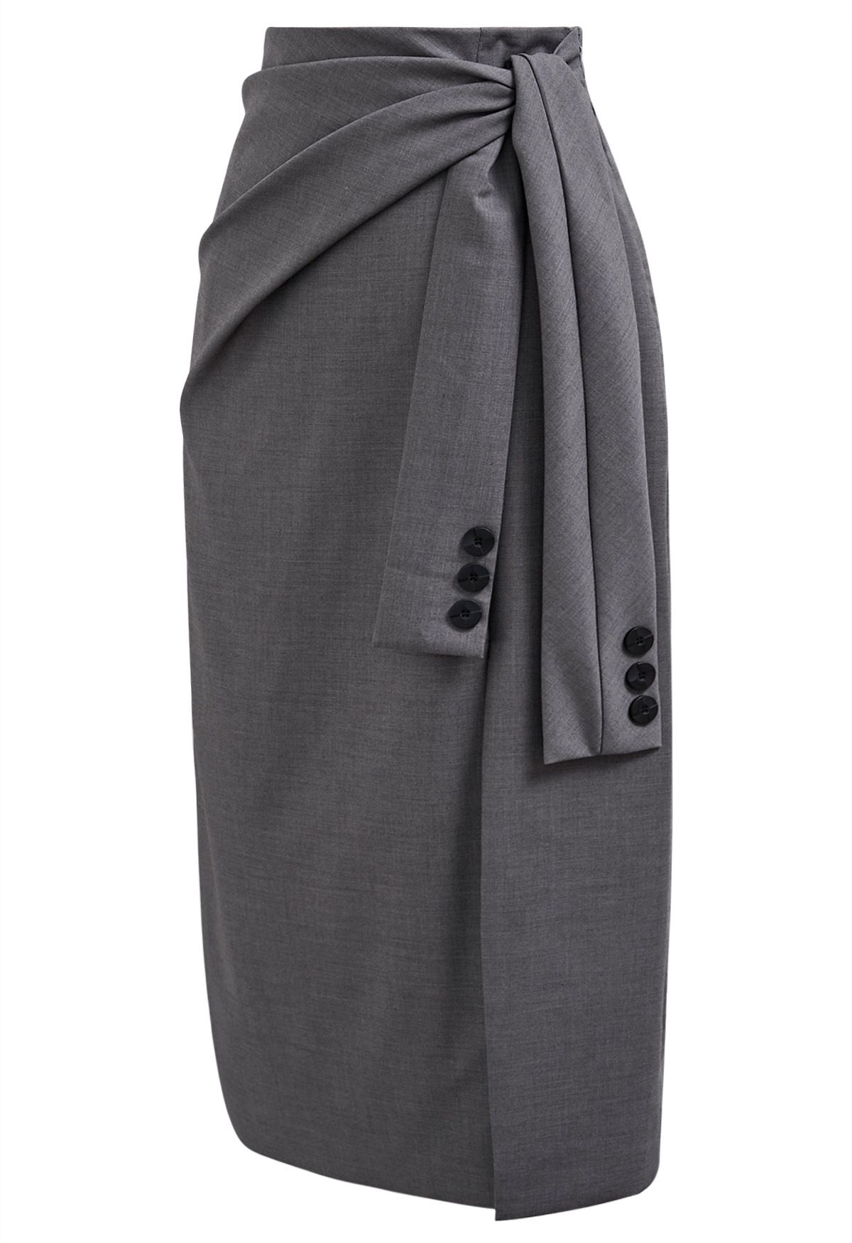 Falda con abertura delantera y fajín anudado en gris