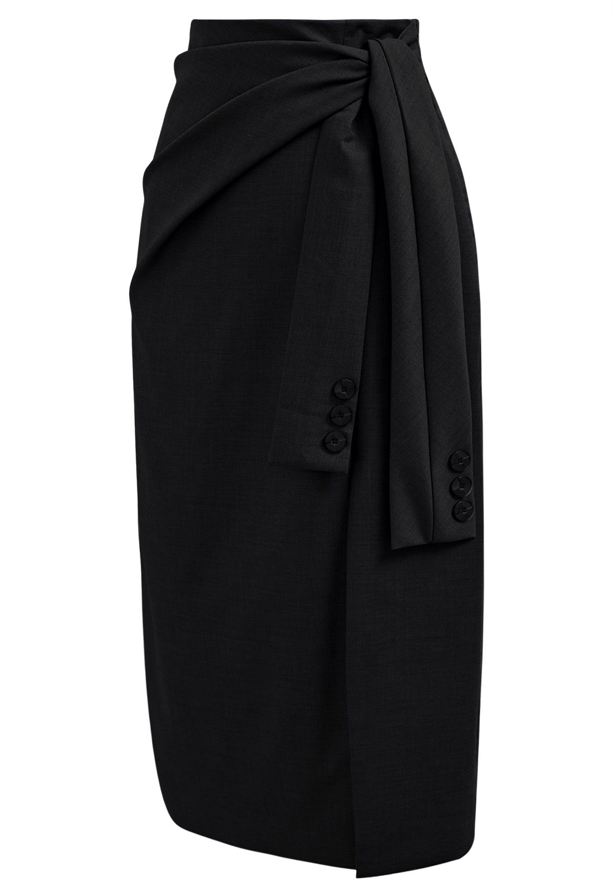 Falda con abertura delantera y fajín anudado en negro