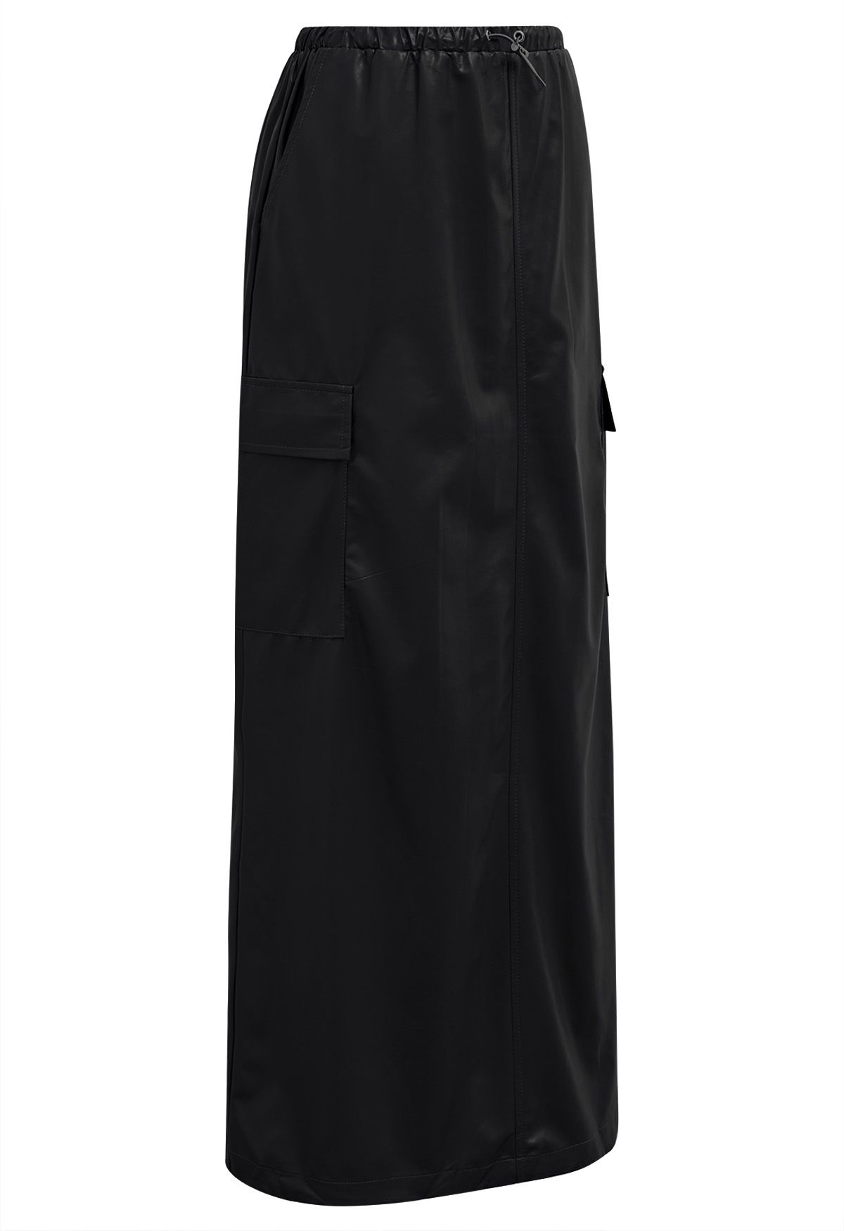 Falda larga estilo cargo de piel sintética en negro