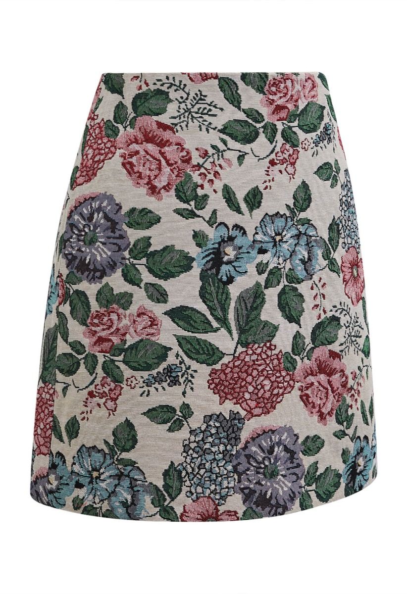 Falda mini con capullos de lona Vintage Bloom