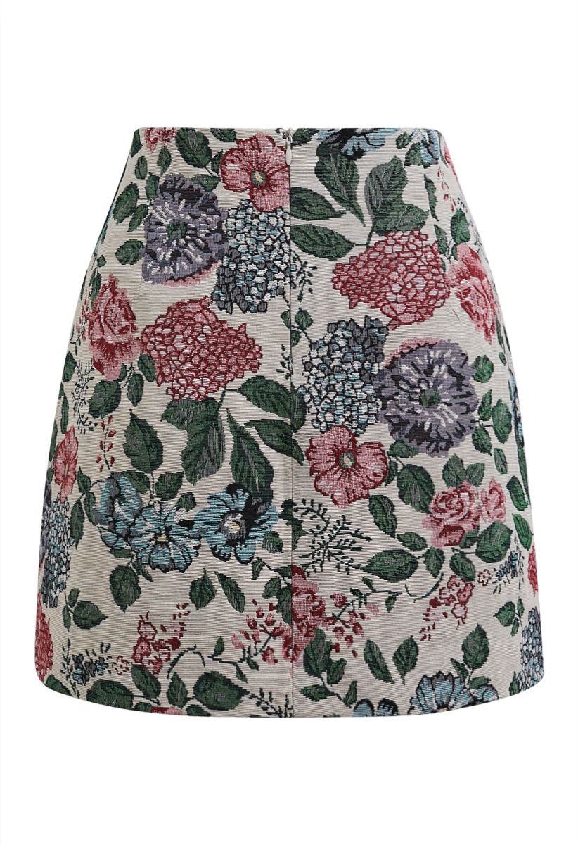 Falda mini con capullos de lona Vintage Bloom