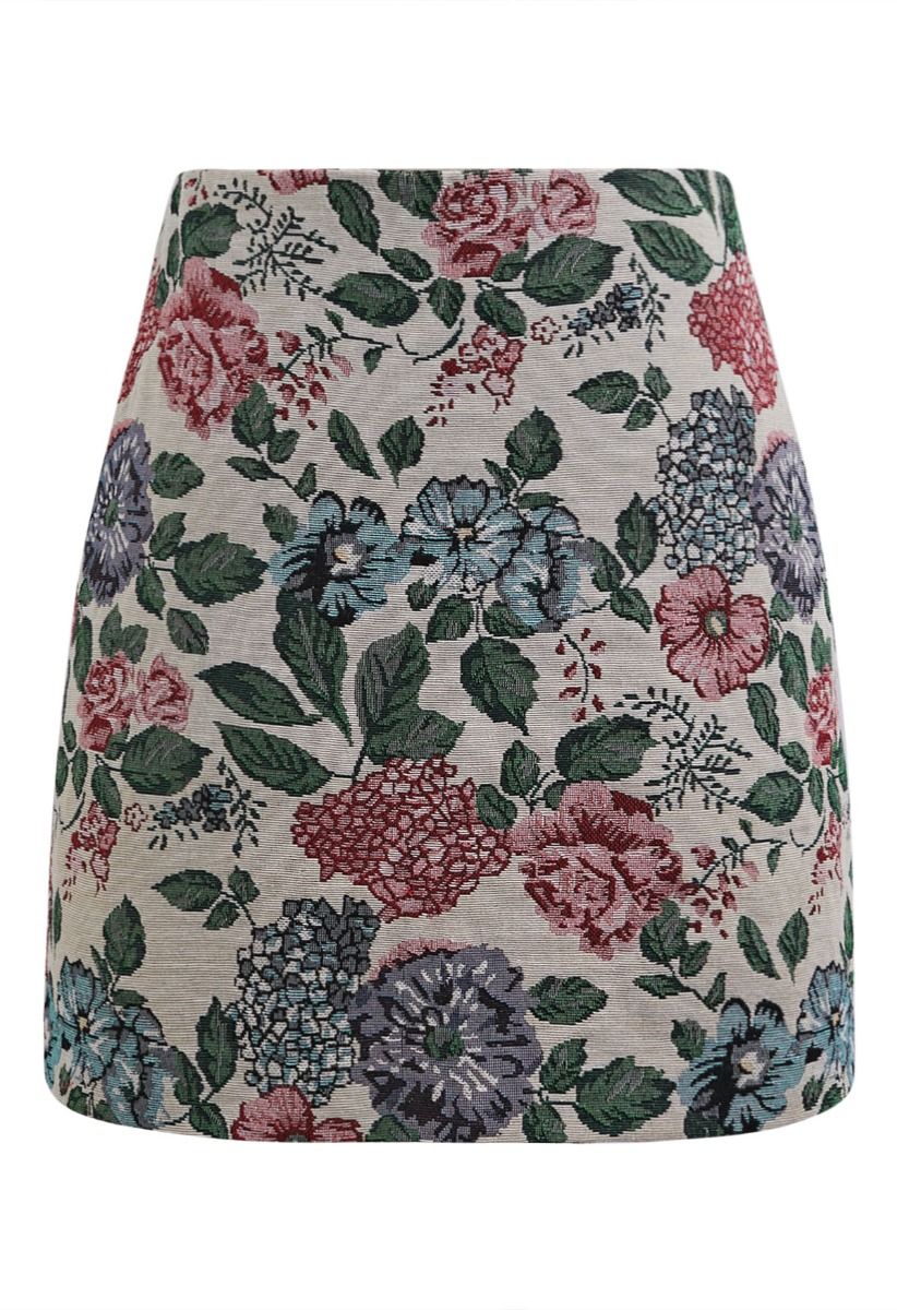 Falda mini con capullos de lona Vintage Bloom