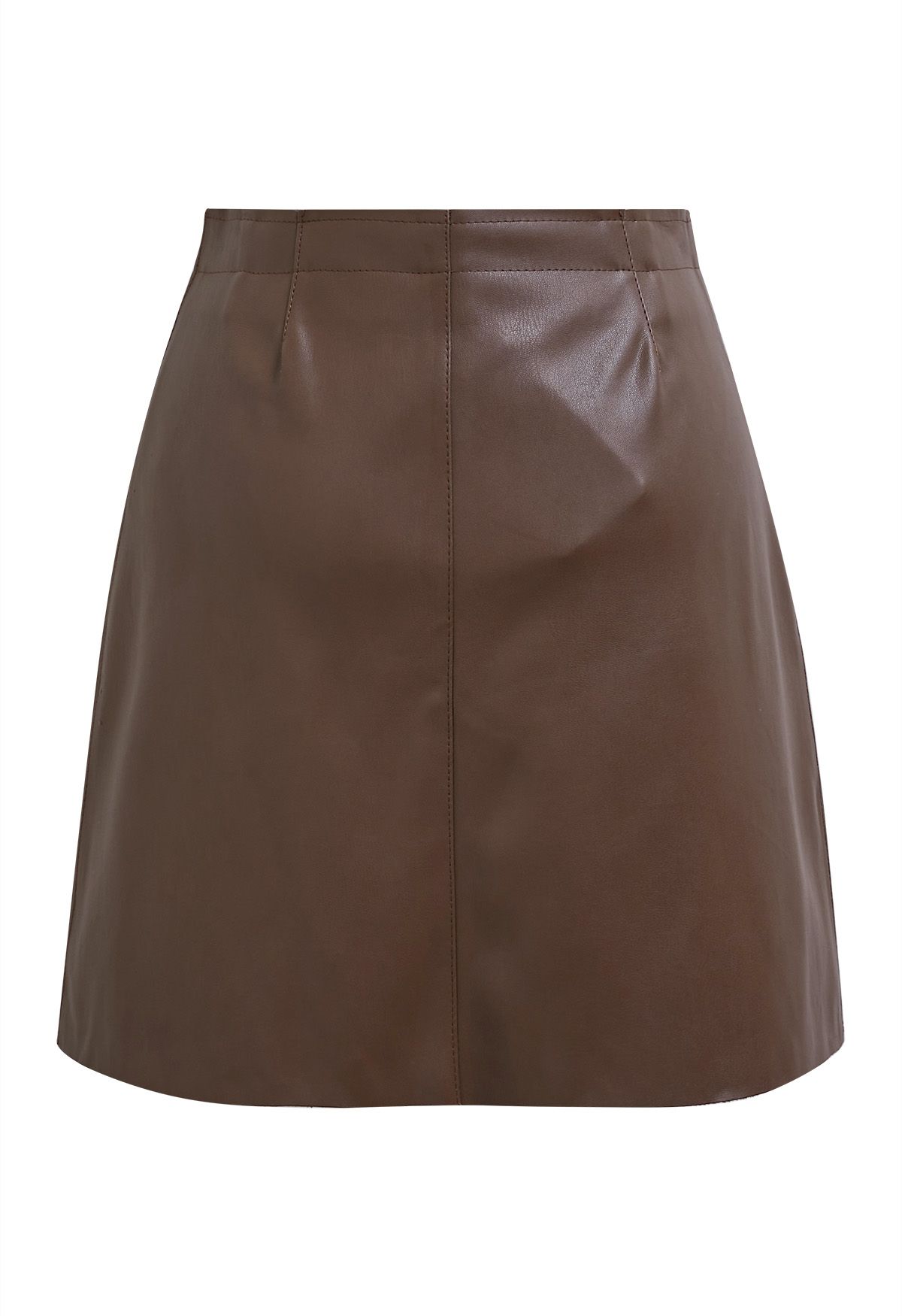 Minifalda de piel sintética con cremallera en marrón