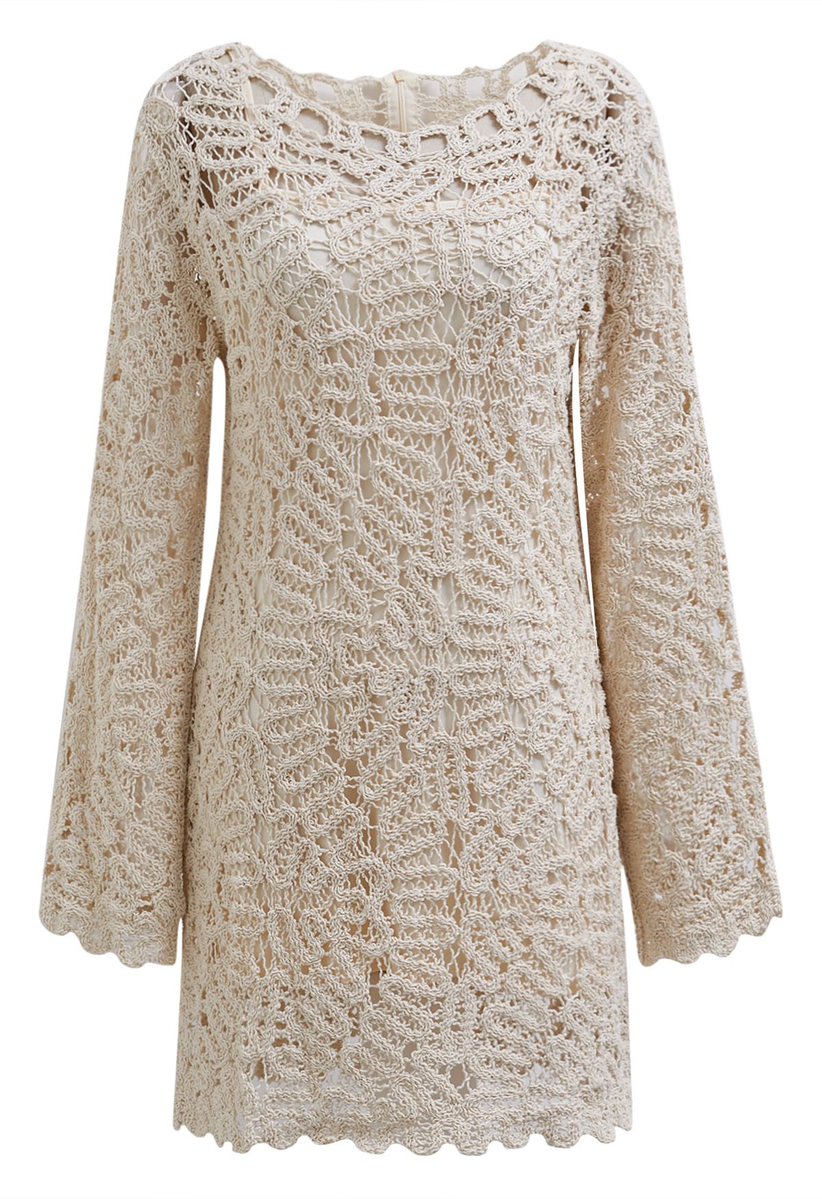 Winding Lace Crochet Scallop Edge Mini Dress