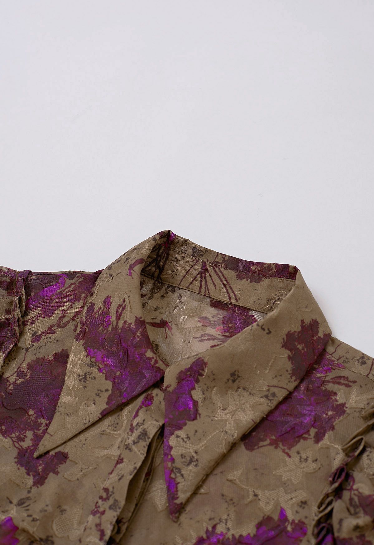 Camisa de jacquard floral con mangas Gigot exageradas en morado