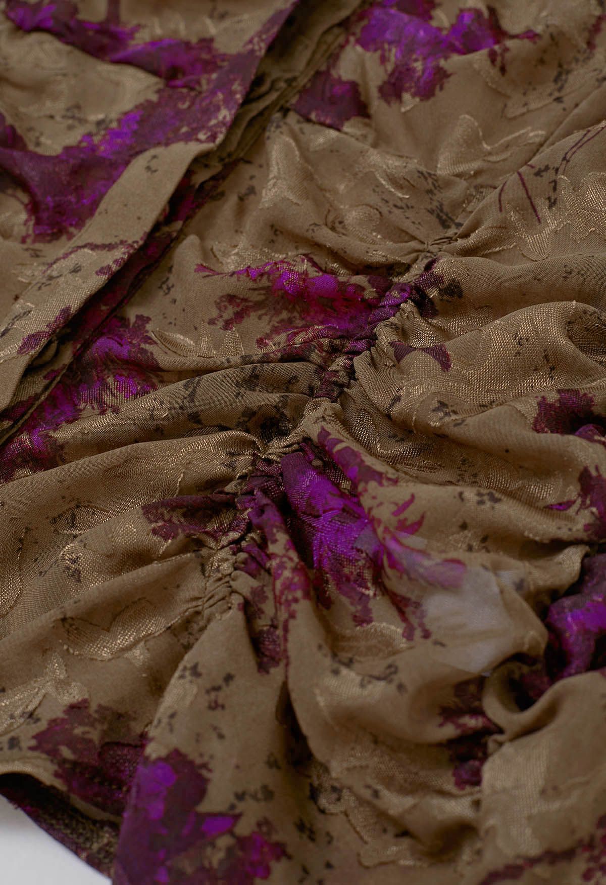 Camisa de jacquard floral con mangas Gigot exageradas en morado