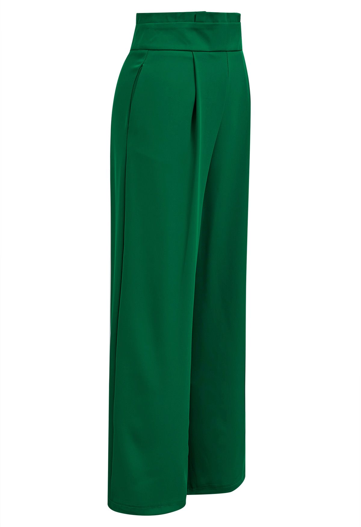 Pantalones rectos con cintura plisada en verde