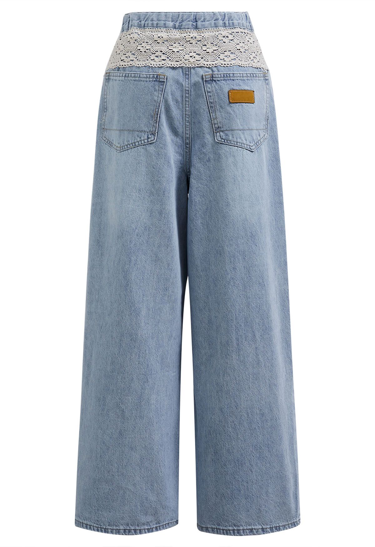 Jeans anchos con ribete de encaje calado