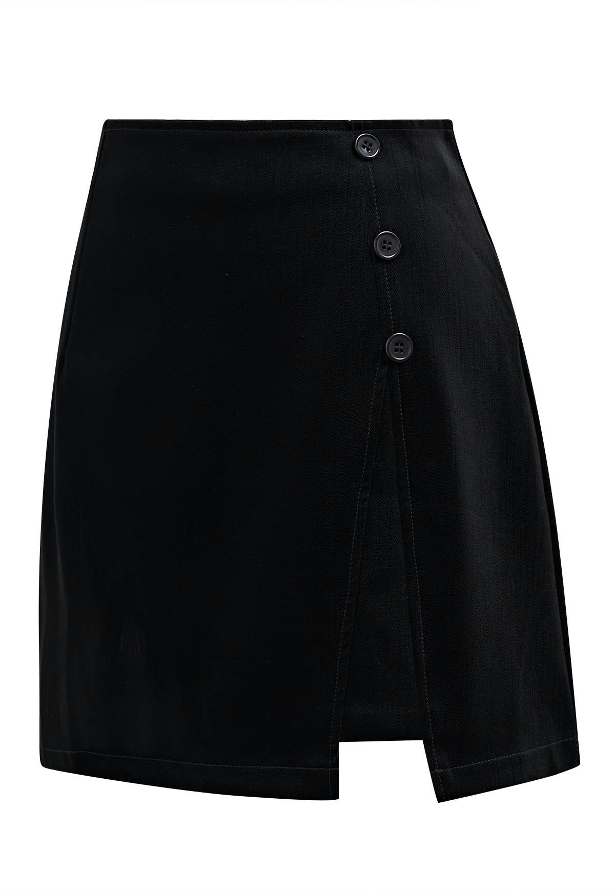 Minifalda elegante con ribete de botones y dobladillo con muesca