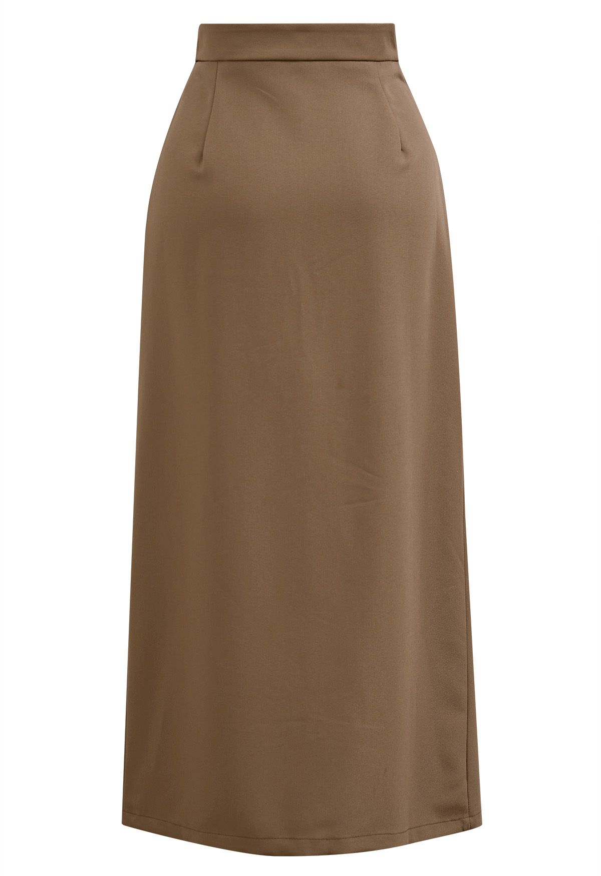 Falda con abertura delantera y bolsillo ribeteado en color caramelo