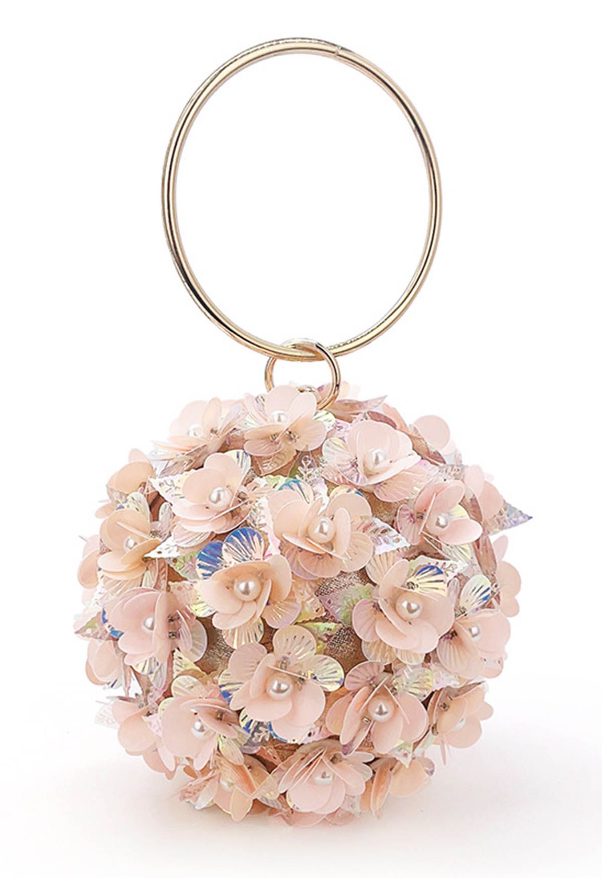 Exquisito bolso de mano con bola de flores en rosa