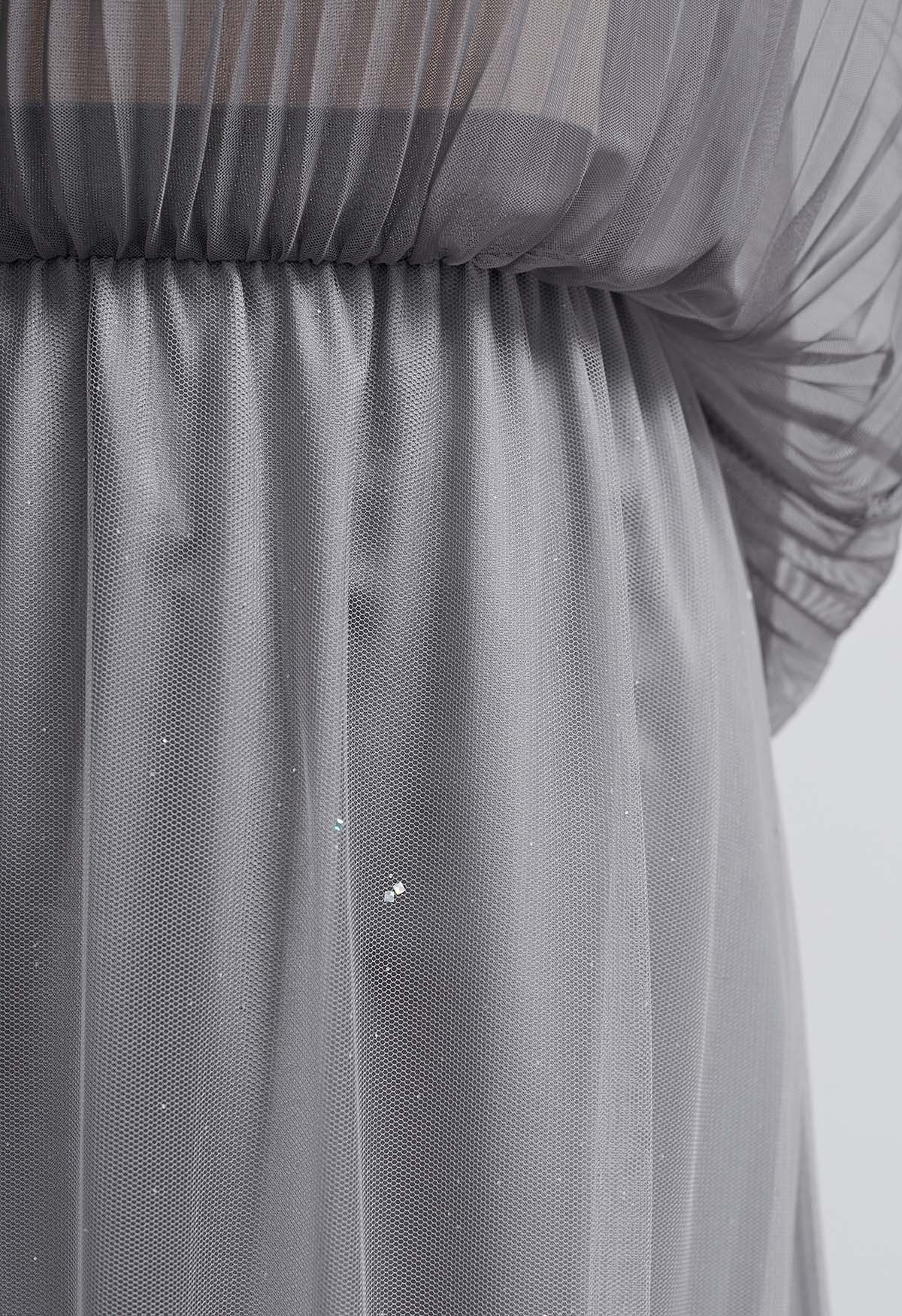 Falda de tul de malla plisada con ribete de purpurina en gris