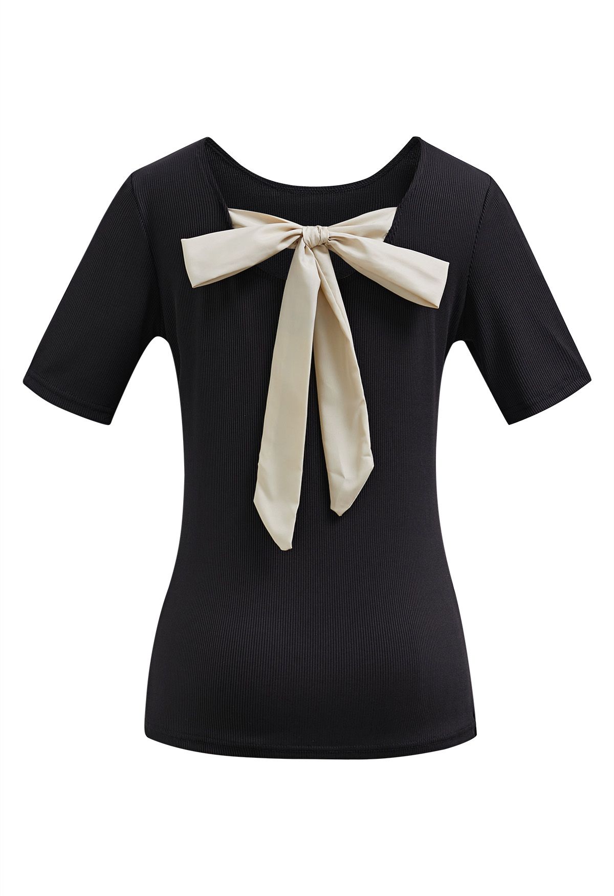 Solo para Bowknot Cutout Knit Top en negro