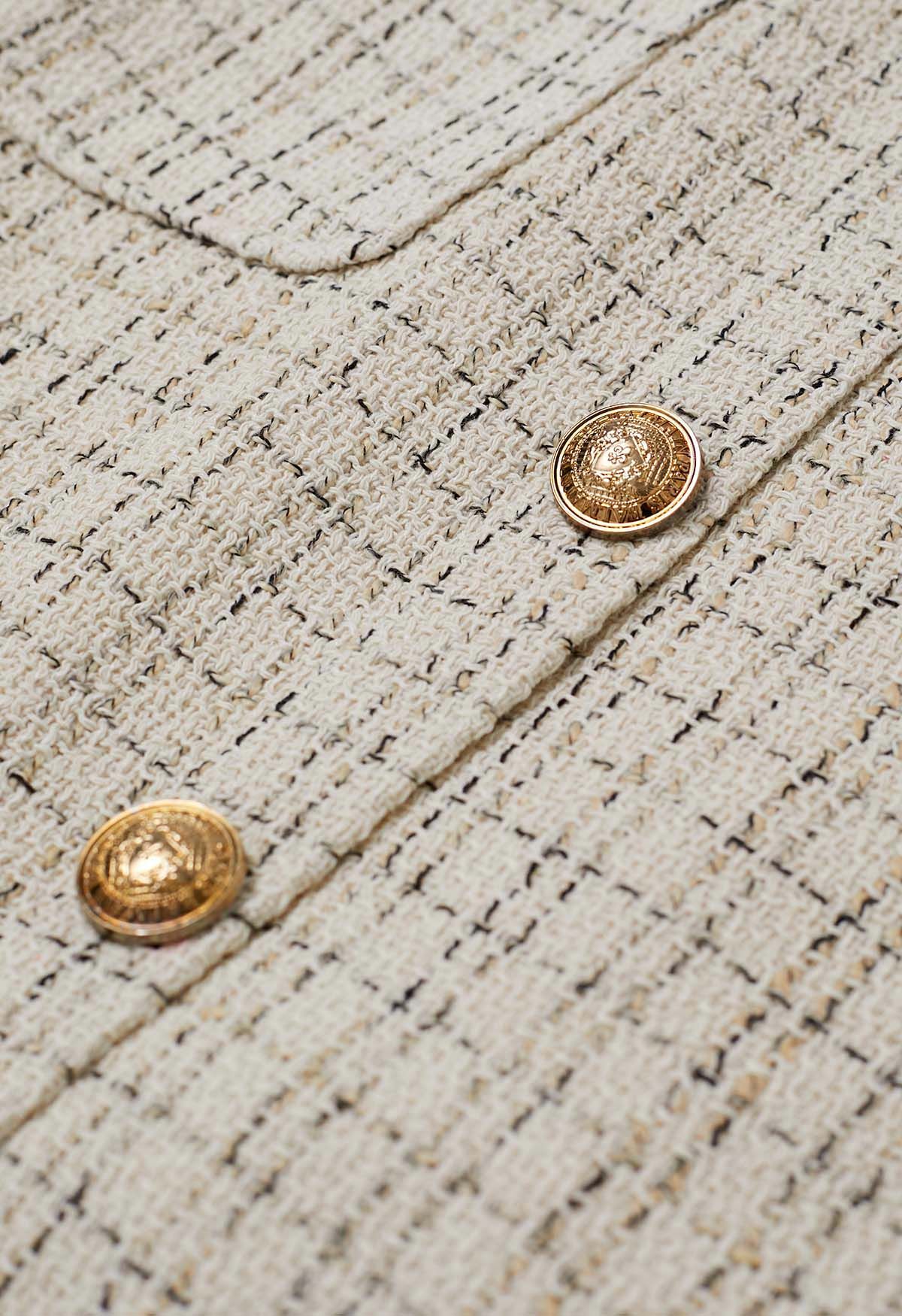 Minifalda de tweed a cuadros con bolsillo con botones dorada