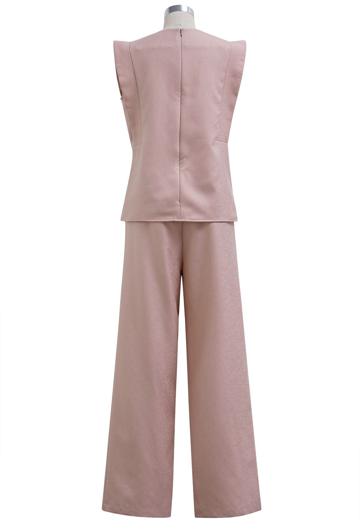 Conjunto elegante de top sin mangas y pantalones anchos fluidos en rosa