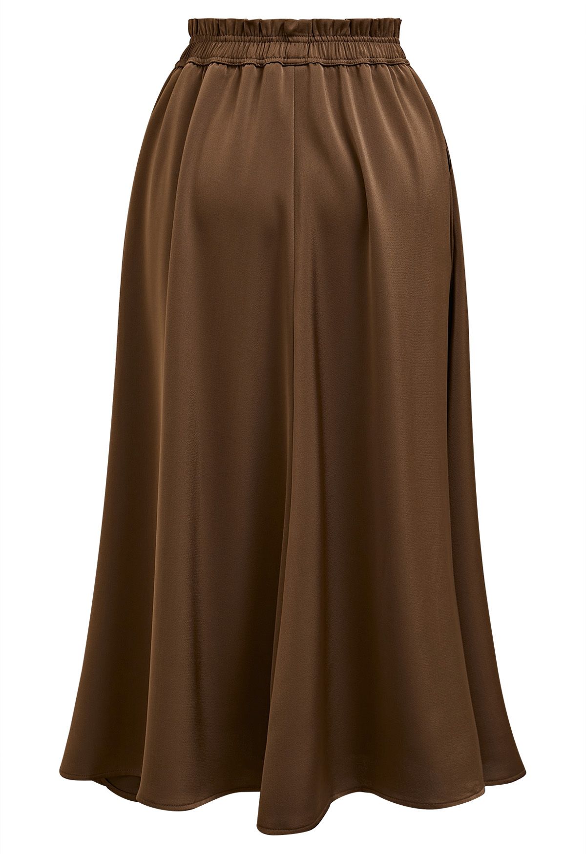 Falda midi de satén de cintura alta en marrón