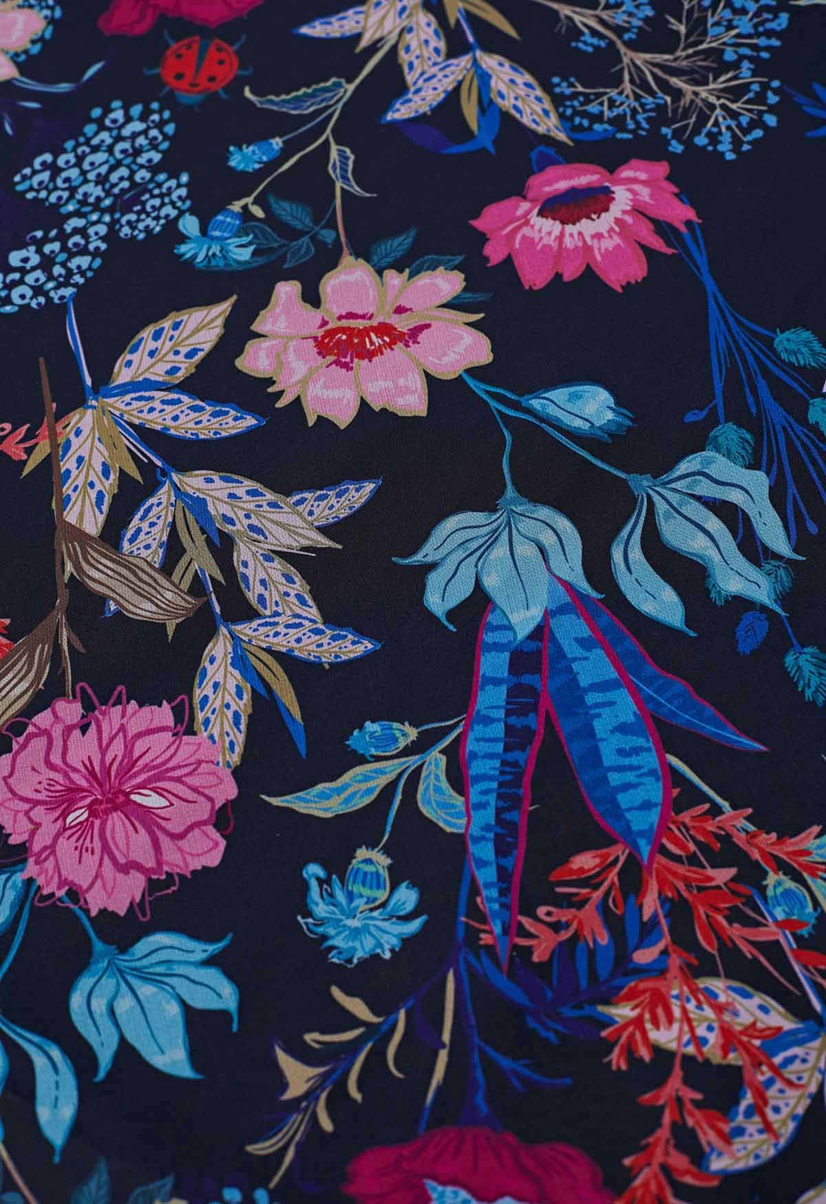 Falda larga de gasa con estampado de flores vibrantes