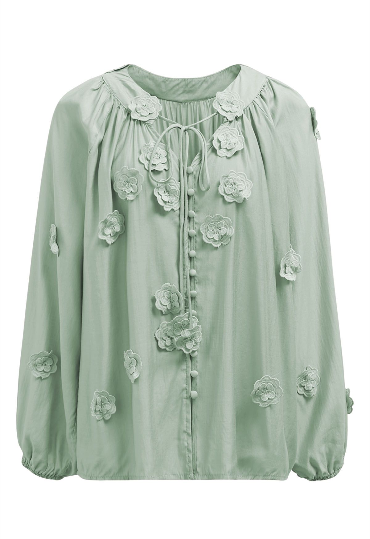 Camisa con botones de flores de encaje 3D Romantic Blossom en color menta