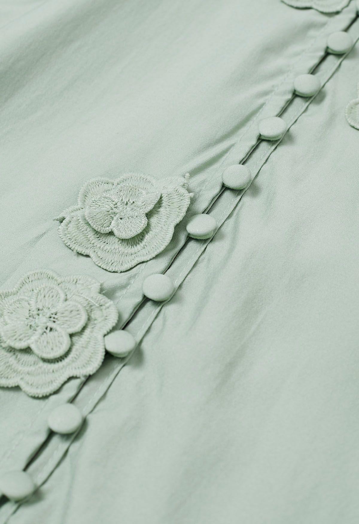 Camisa con botones de flores de encaje 3D Romantic Blossom en color menta