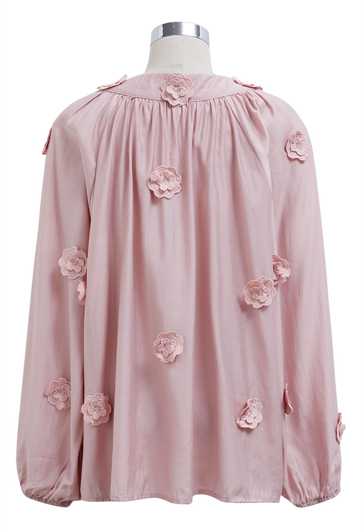 Camisa con botones de flores de encaje 3D Romantic Blossom en rosa
