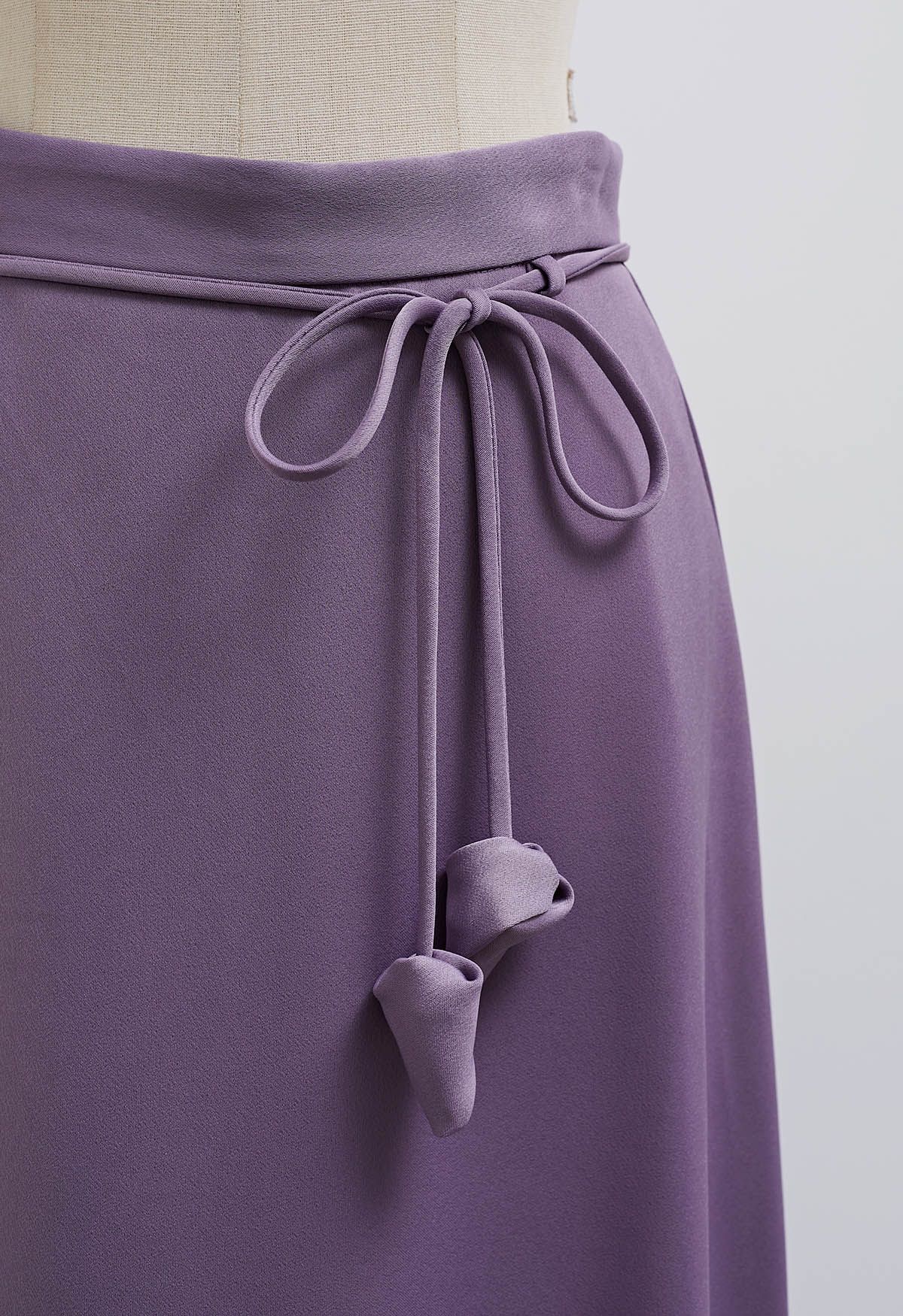 Falda midi con cintura anudada Glam en morado