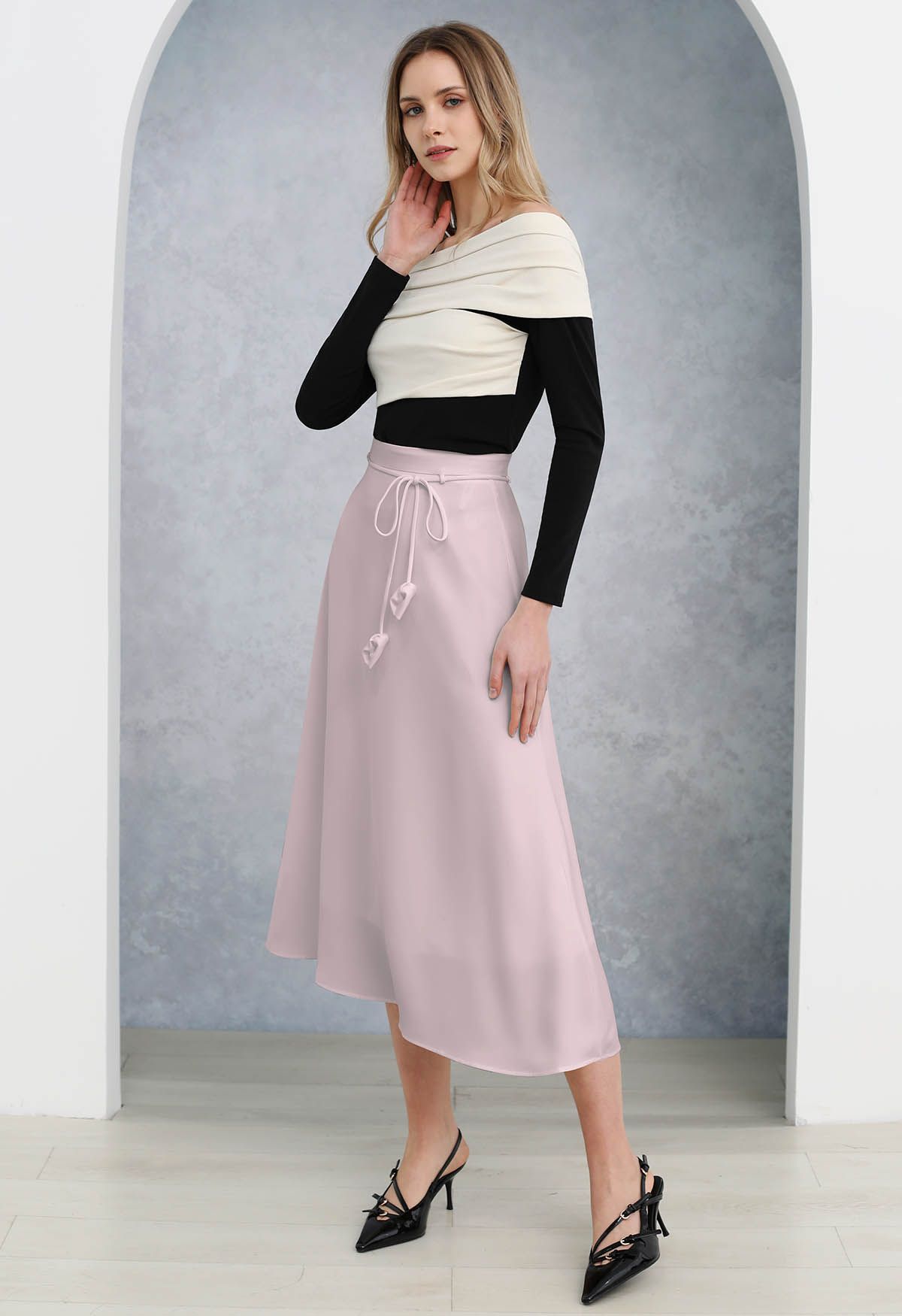 Falda midi con cintura anudada Glam en rosa