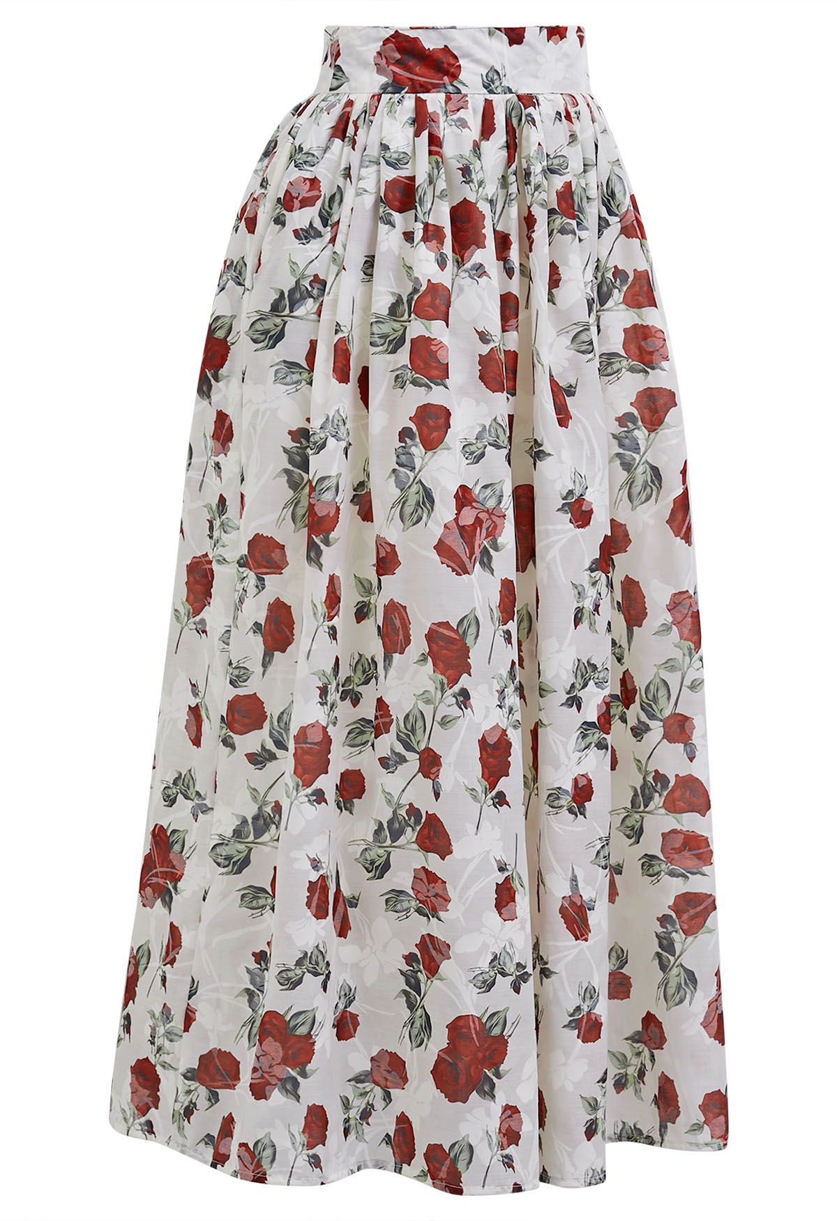 Falda larga cautivadora del jardín de rosas rojas