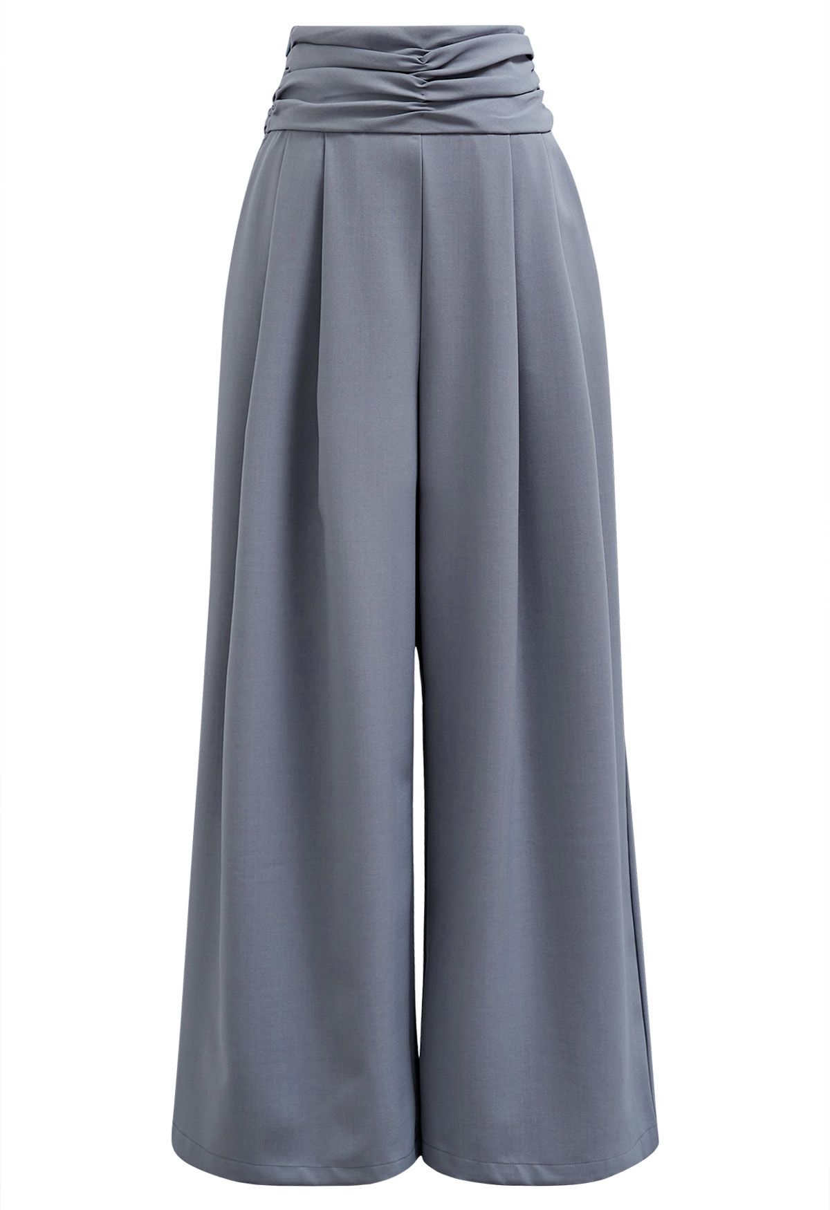 Pantalones anchos plisados de cintura alta con pliegues en azul polvoriento