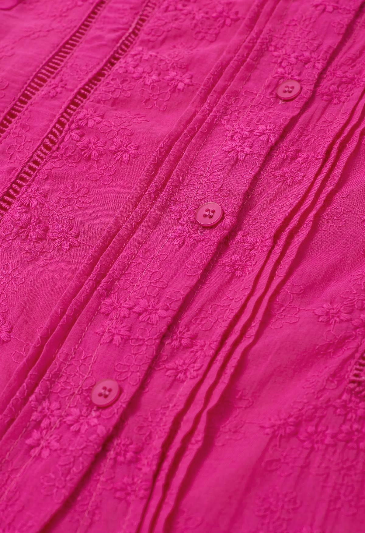 Camisa con botones y pinzas bordadas Floret en rosa intenso
