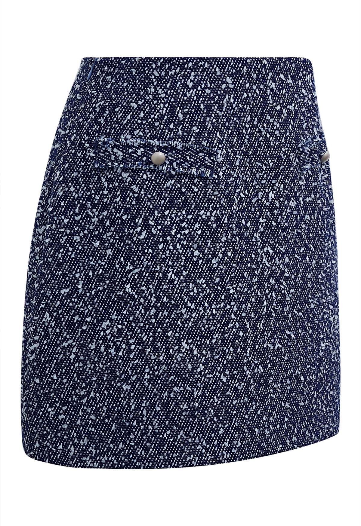 Minifalda de tweed con botones de mezcla de colores en azul marino