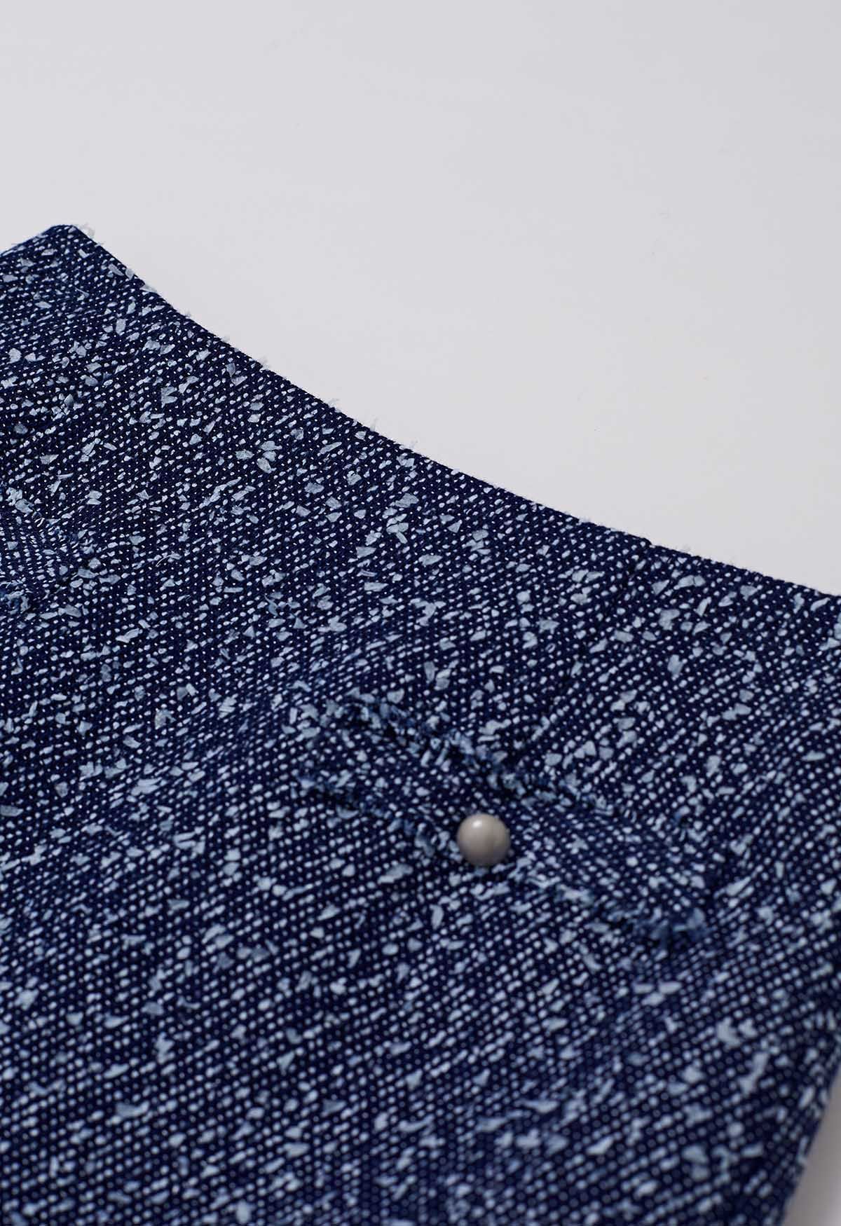 Minifalda de tweed con botones de mezcla de colores en azul marino