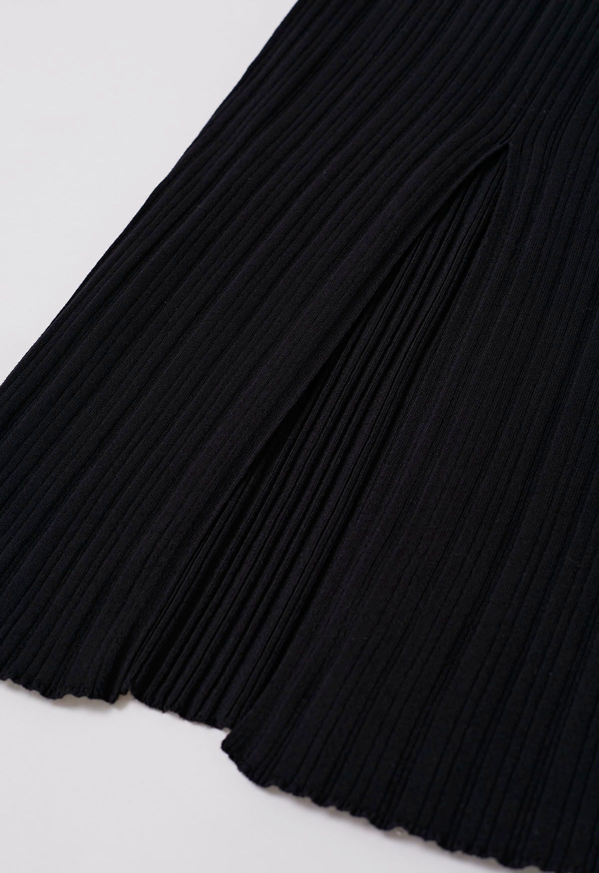 Vestido largo ajustado de punto sin mangas con abertura en la espalda en negro