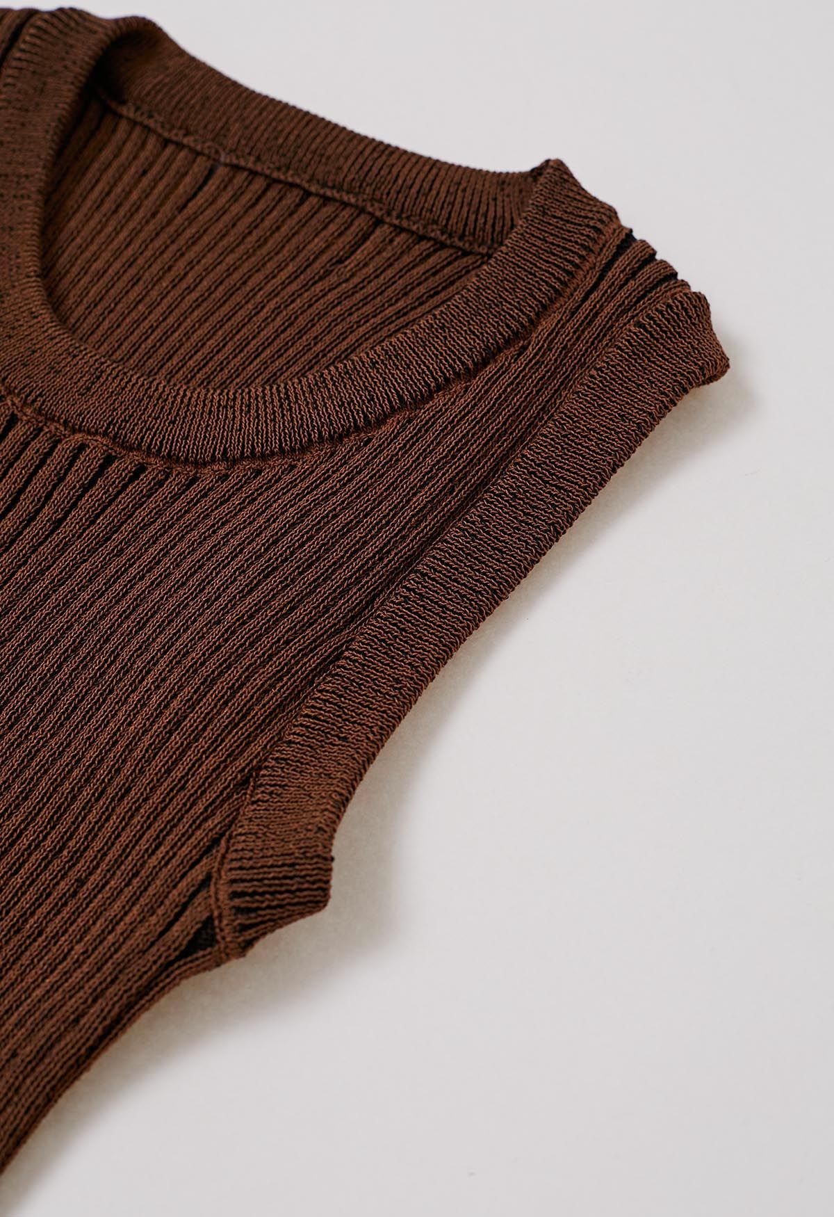 Top sin mangas de punto con textura de rayas en marrón