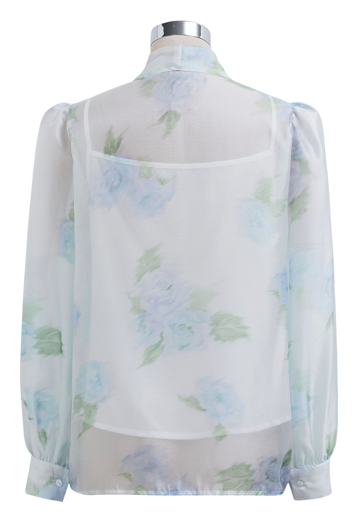 Fascinante camisa transparente con lazo floral de acuarela en azul