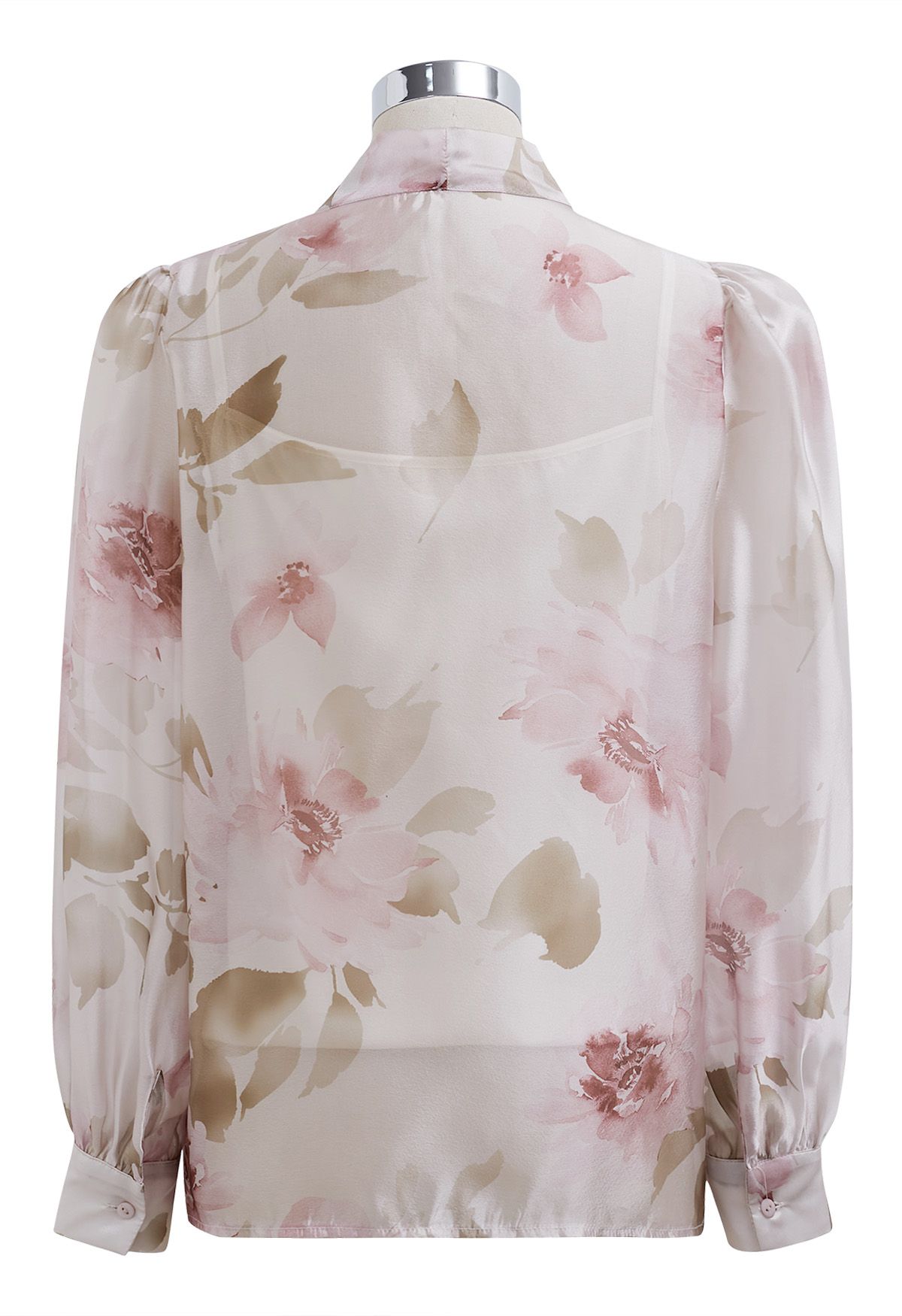 Fascinante camisa transparente con lazo floral de acuarela en rosa