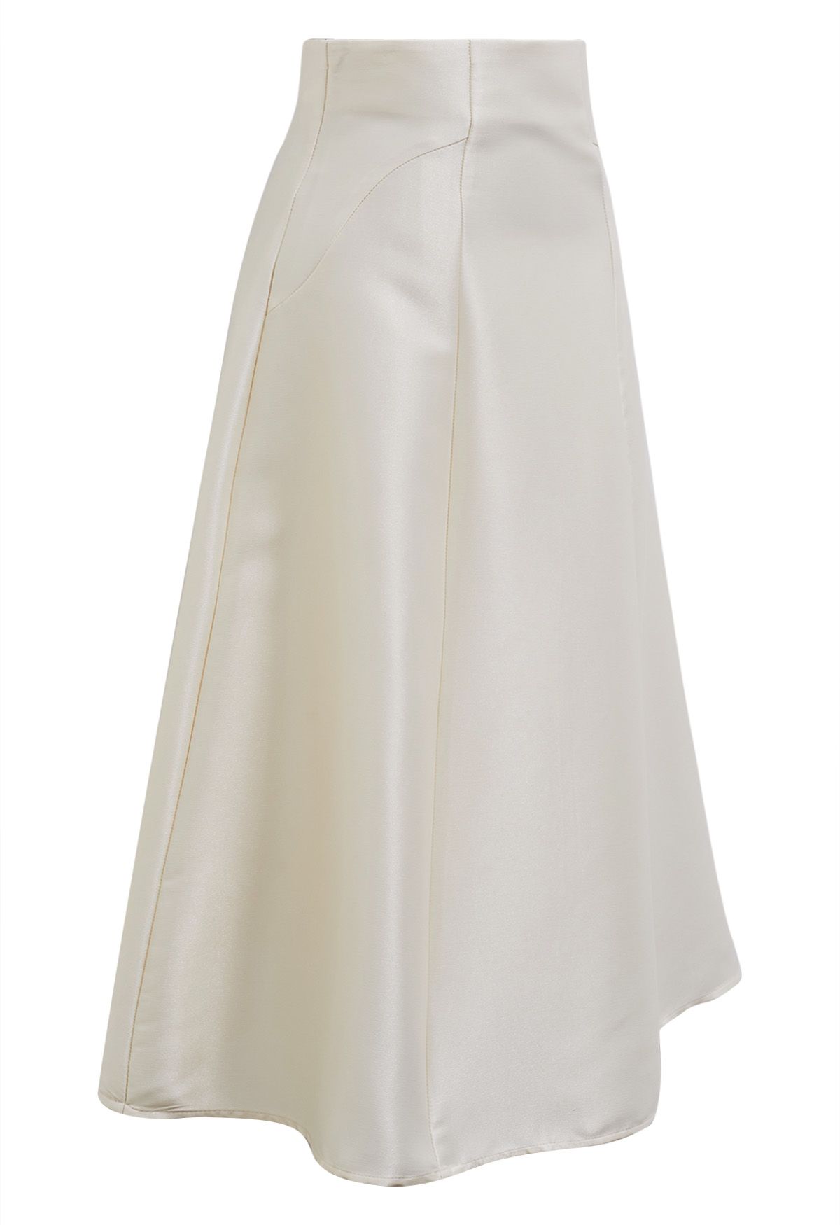 Falda midi brillante de corte A en color crema