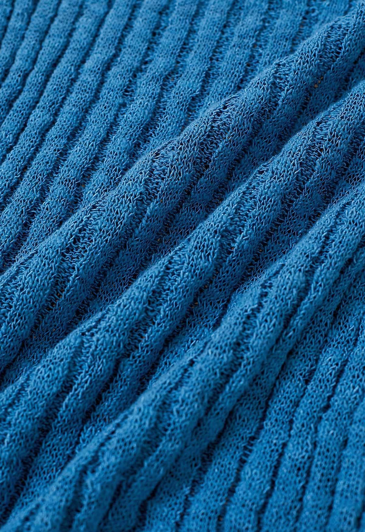 Top básico de algodón con manga japonesa en azul