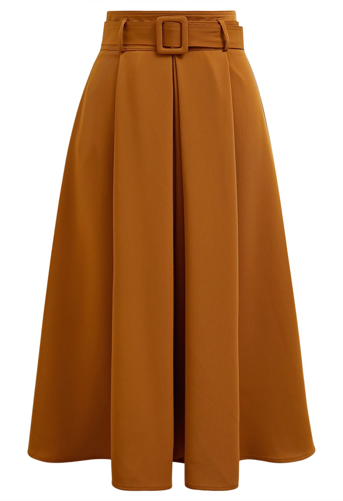 Falda midi con cinturón plisado en naranja Refined