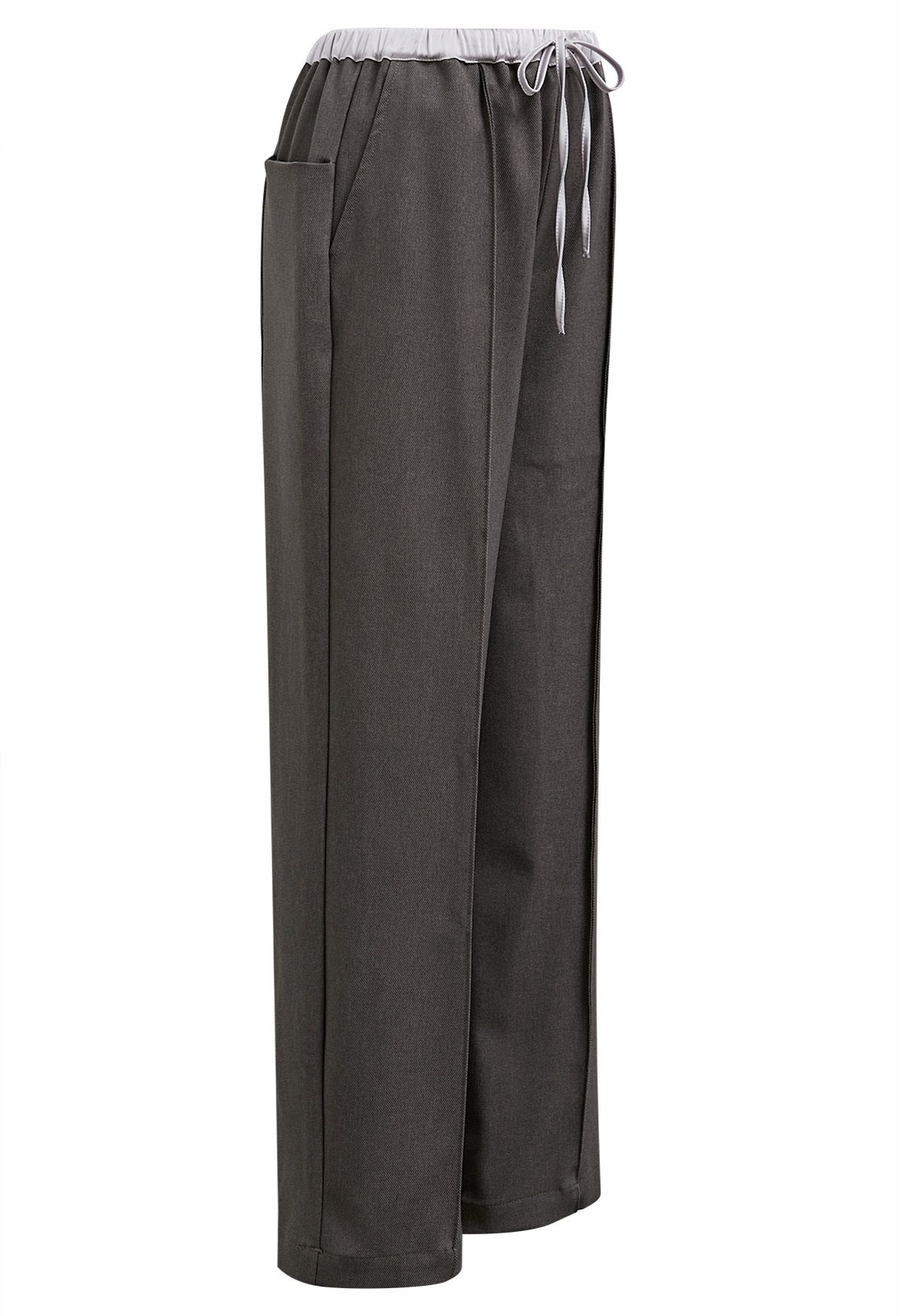 Pantalones rectos con detalle de costura en la cintura en contraste en color topo
