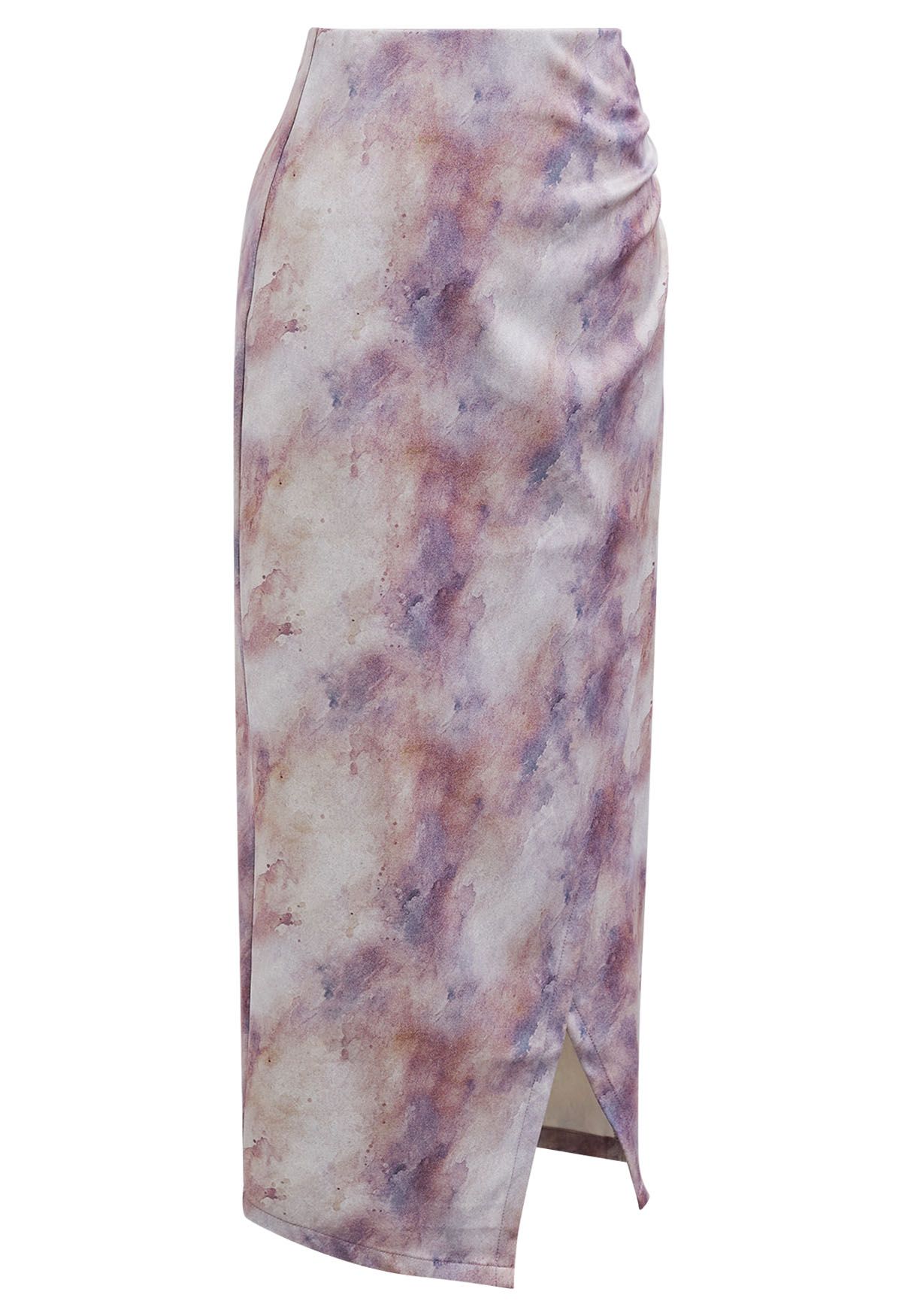 Falda asimétrica con abertura delantera Tie Dye en lavanda