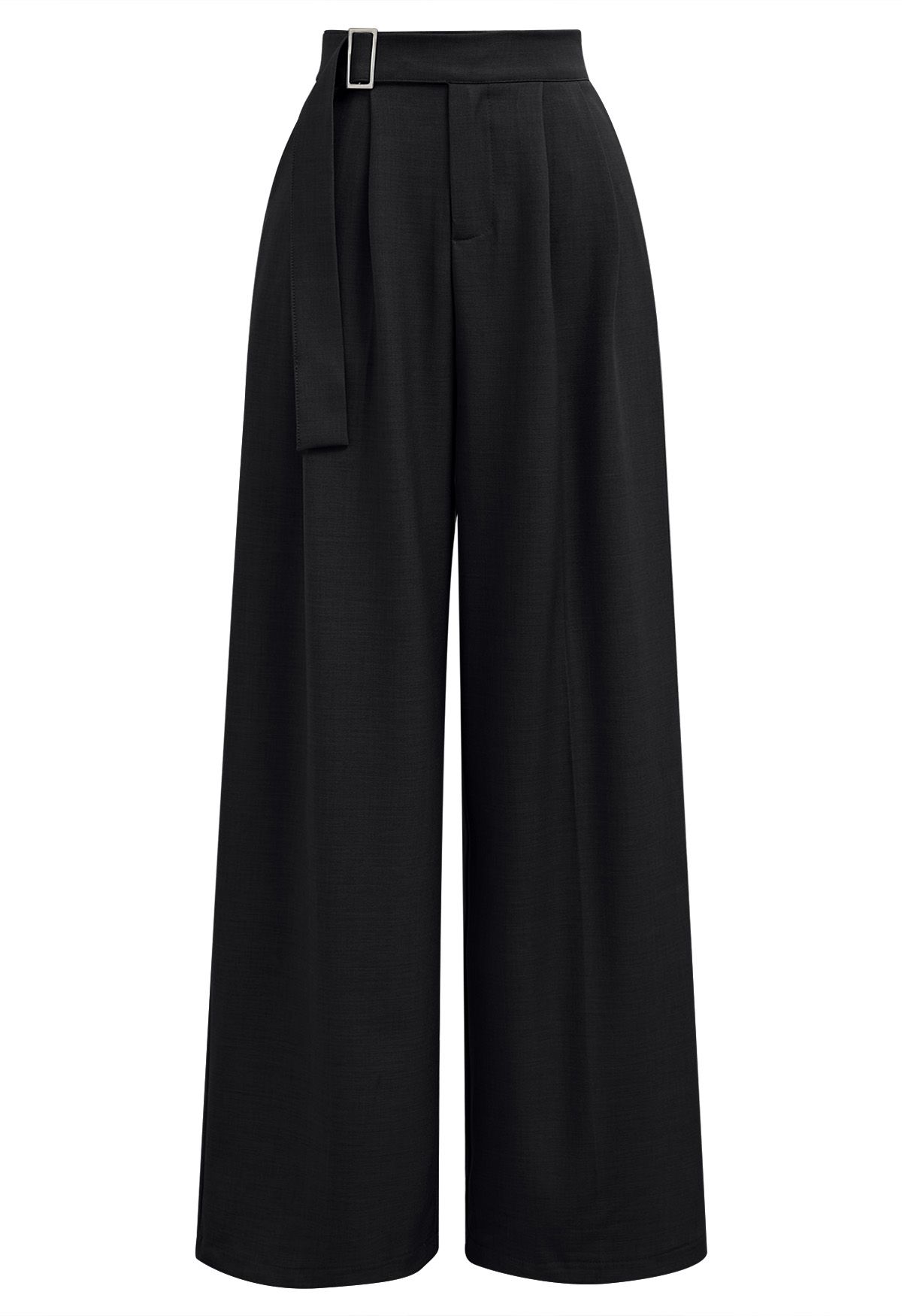 Pantalones anchos de cintura alta con cinturón liso en negro