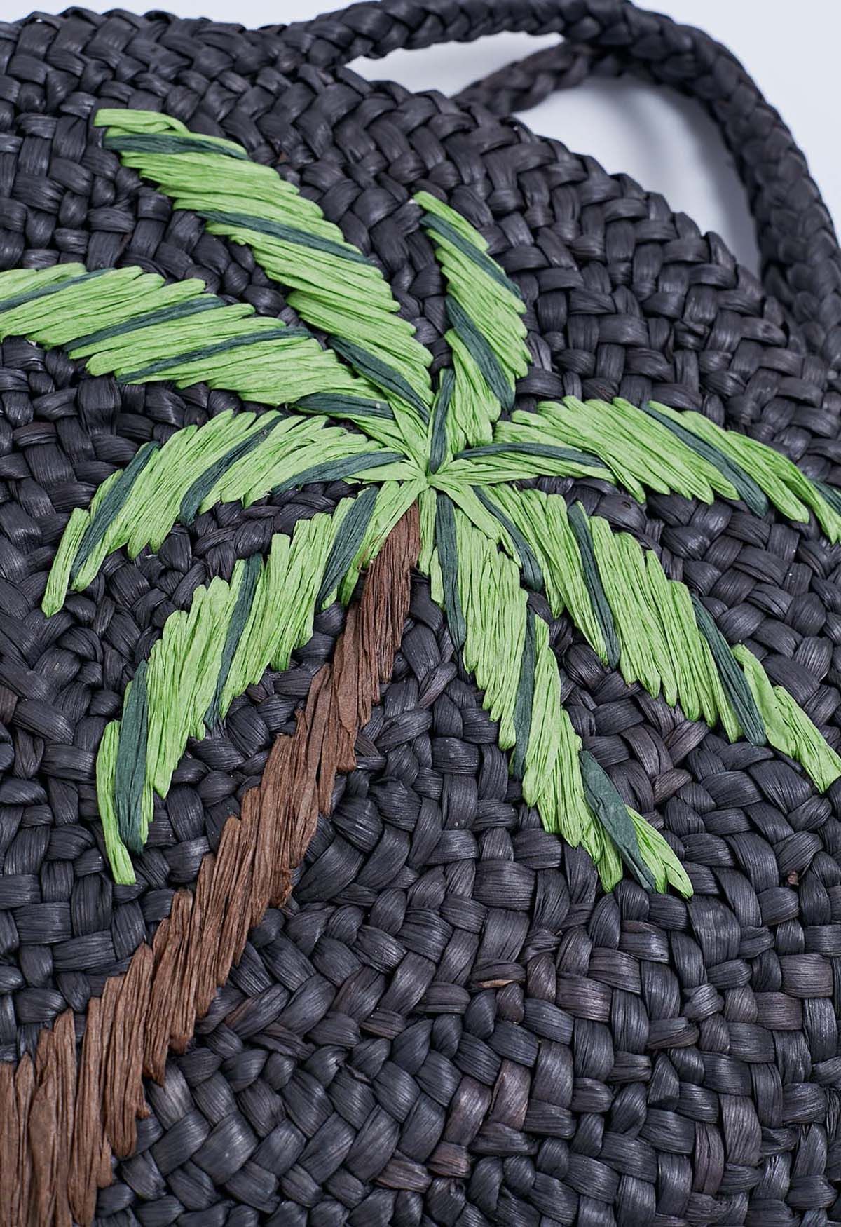 Bolso de paja tejido con patrón de árbol de coco