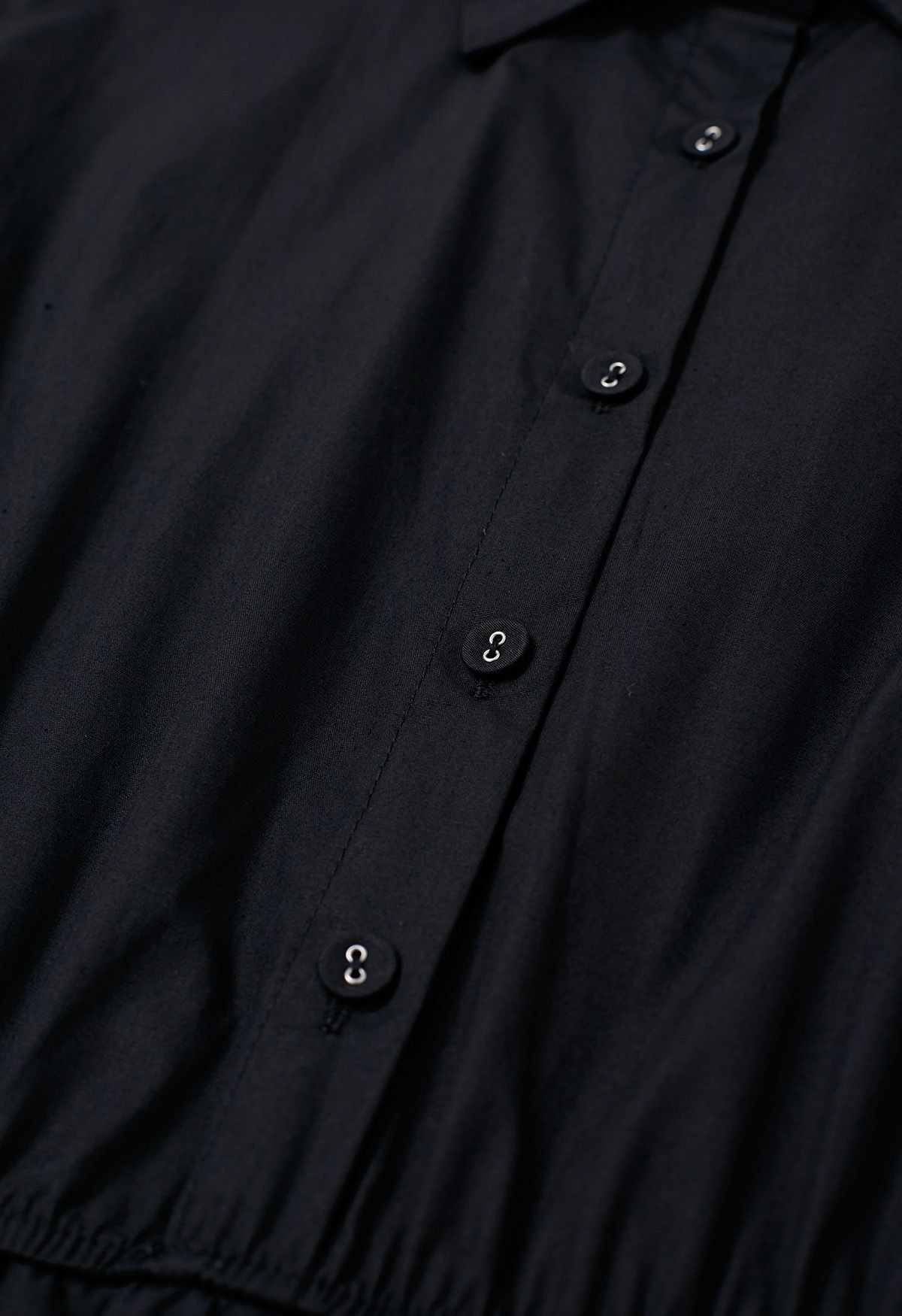 Vestido largo de algodón con volantes y manga corta en negro