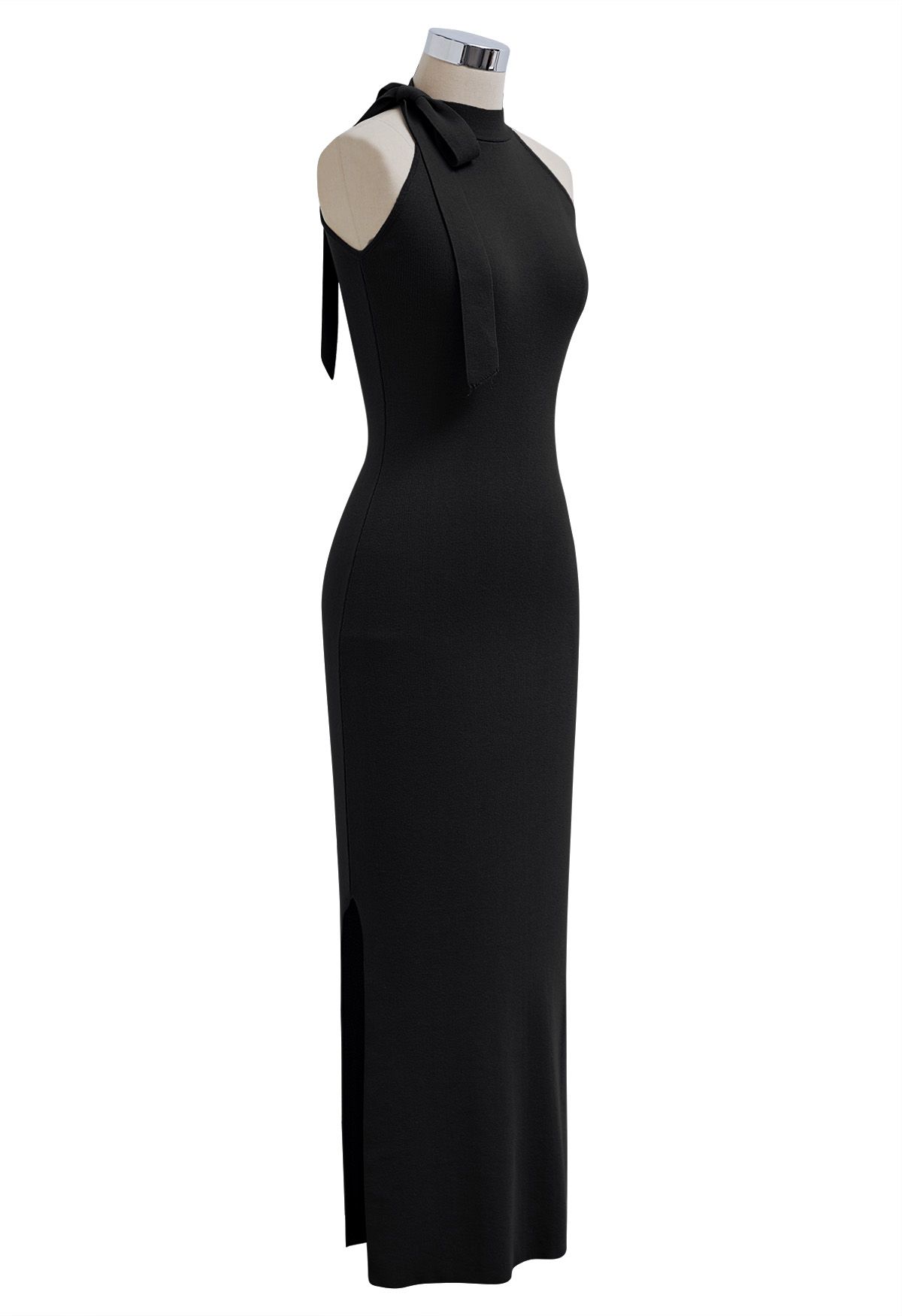 Vestido ajustado de punto con escote con lazo lateral en negro