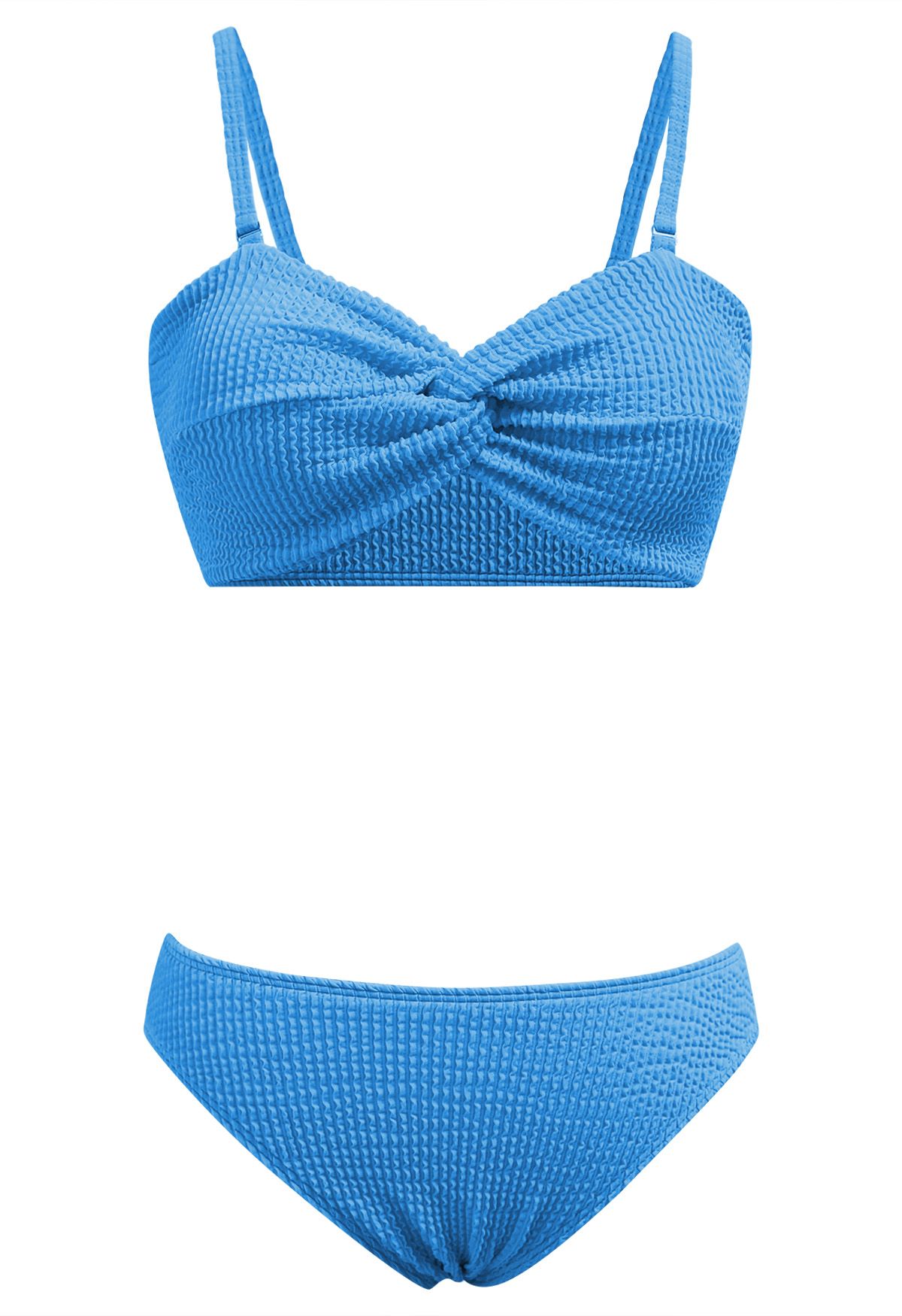 Conjunto de bikini torcido con textura ondulada de tres piezas en azul