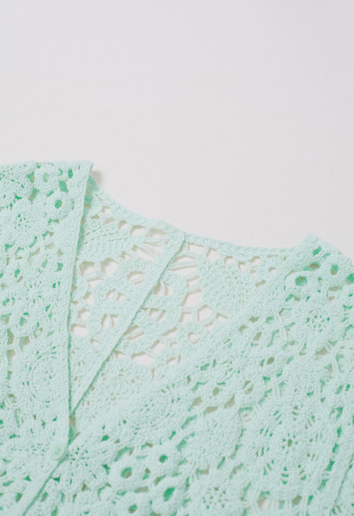 Cárdigan de crochet estilo bohemio en menta